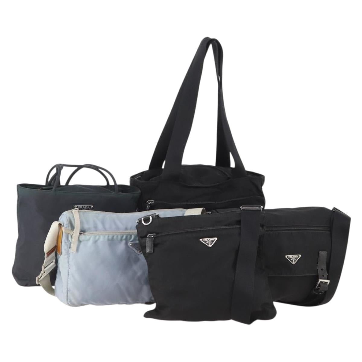 PRADA Shoulder Bag Nylon 5 Set Black Light Blue Navy Auth 178839
