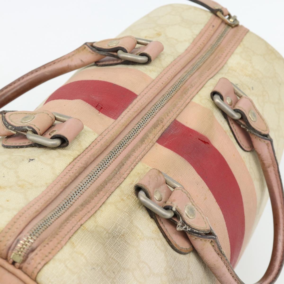 GUCCI GG Supreme Sherry Line Boston Bag PVC Beige Gold 189895 Auth 178843