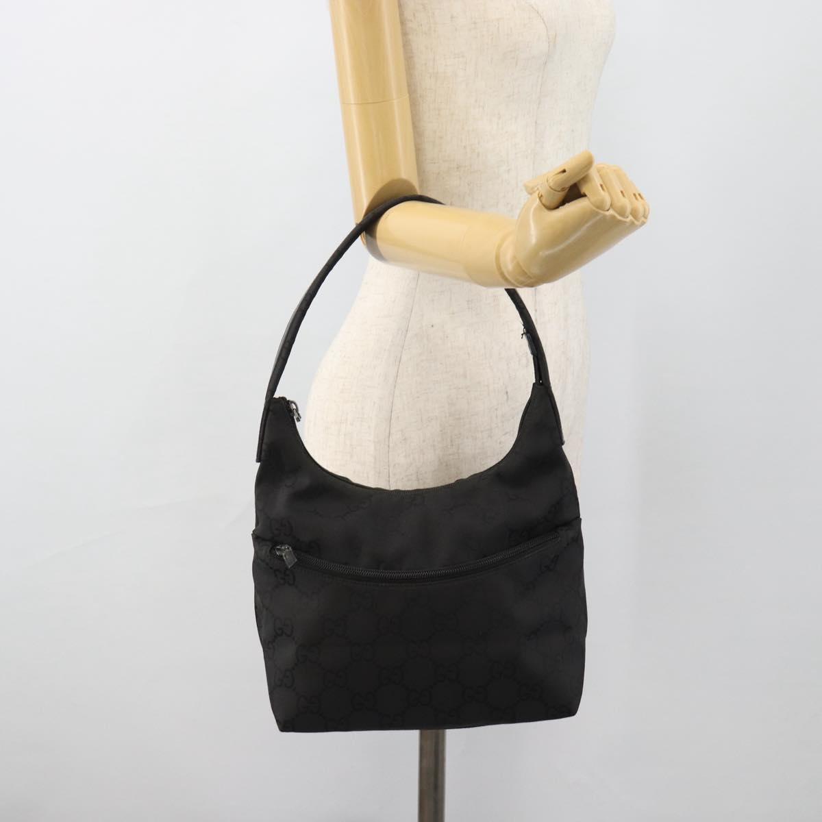 GUCCI GG Canvas Shoulder Bag Nylon Black Silver 01 3386 Auth 178845