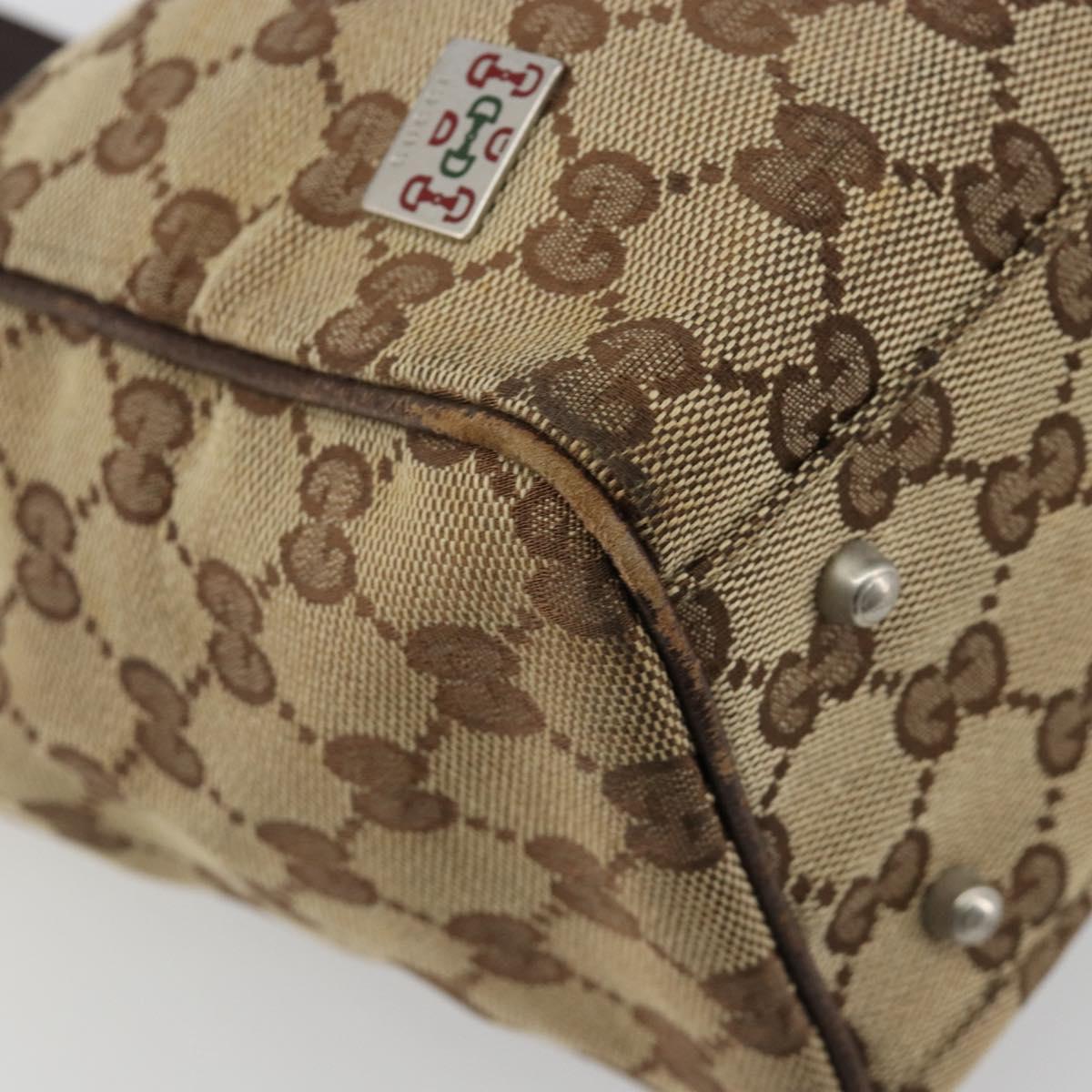 GUCCI GG Canvas Web Sherry Line Hand Bag Beige Silver Auth 178849