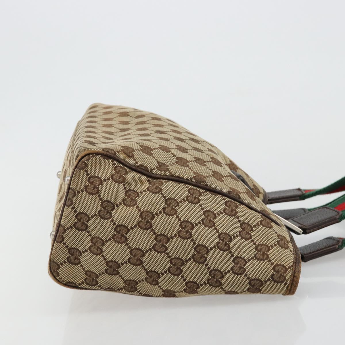 GUCCI GG Canvas Web Sherry Line Hand Bag Beige Silver Auth 178849