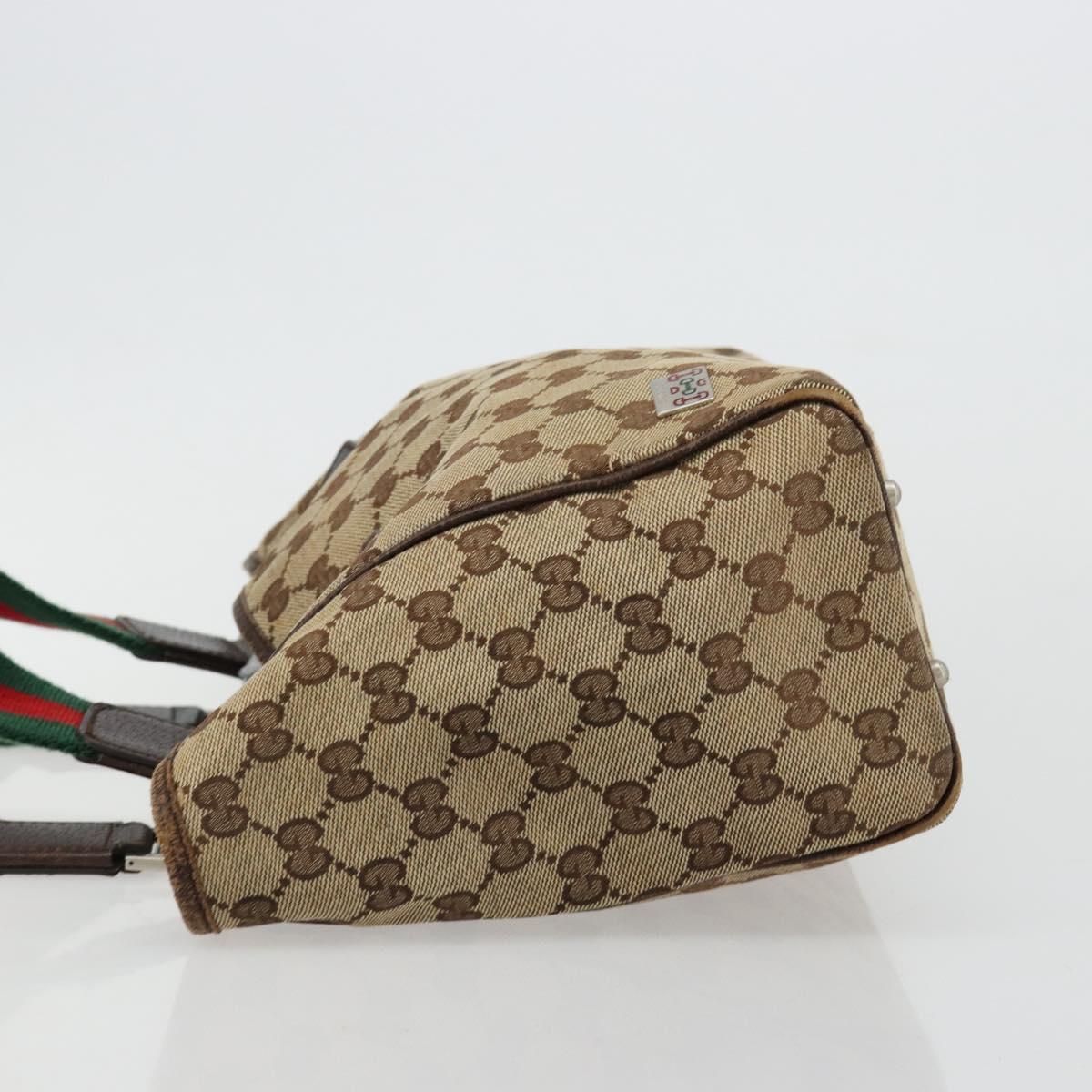 GUCCI GG Canvas Web Sherry Line Hand Bag Beige Silver Auth 178849
