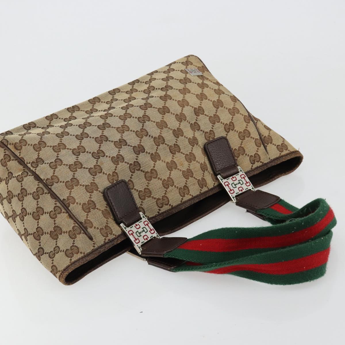 GUCCI GG Canvas Web Sherry Line Hand Bag Beige Silver Auth 178849