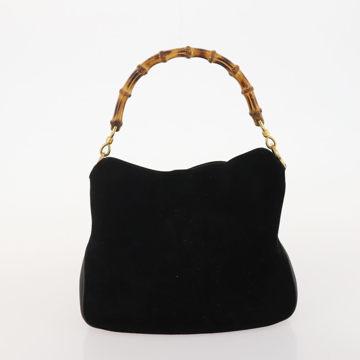 GUCCI Bamboo Shoulder Bag Leather Suede 3 Set 2way Black Dark Brown Auth 178853