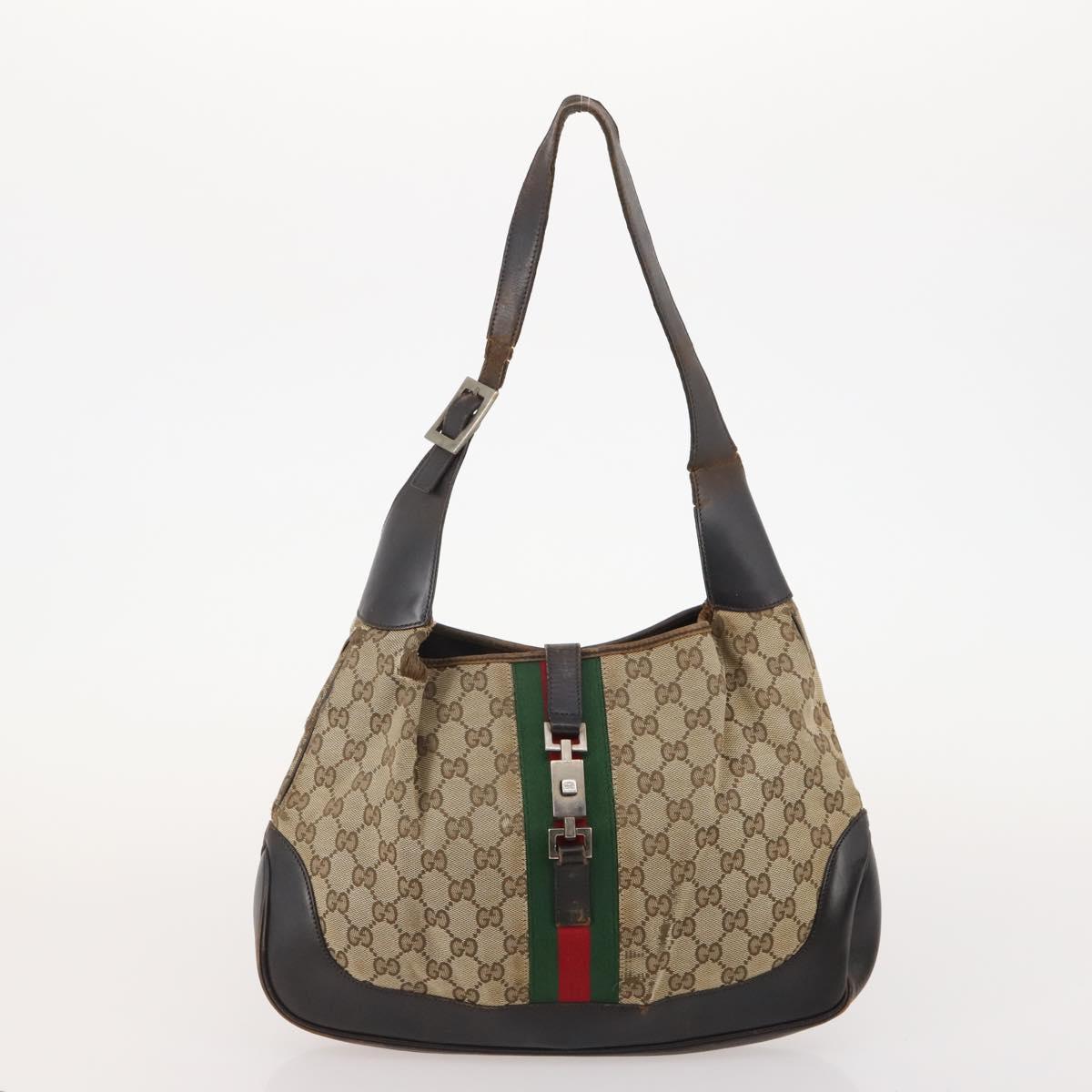 GUCCI GG Canvas Web Sherry Line Shoulder Bag PVC 4 Set Beige Auth 178855