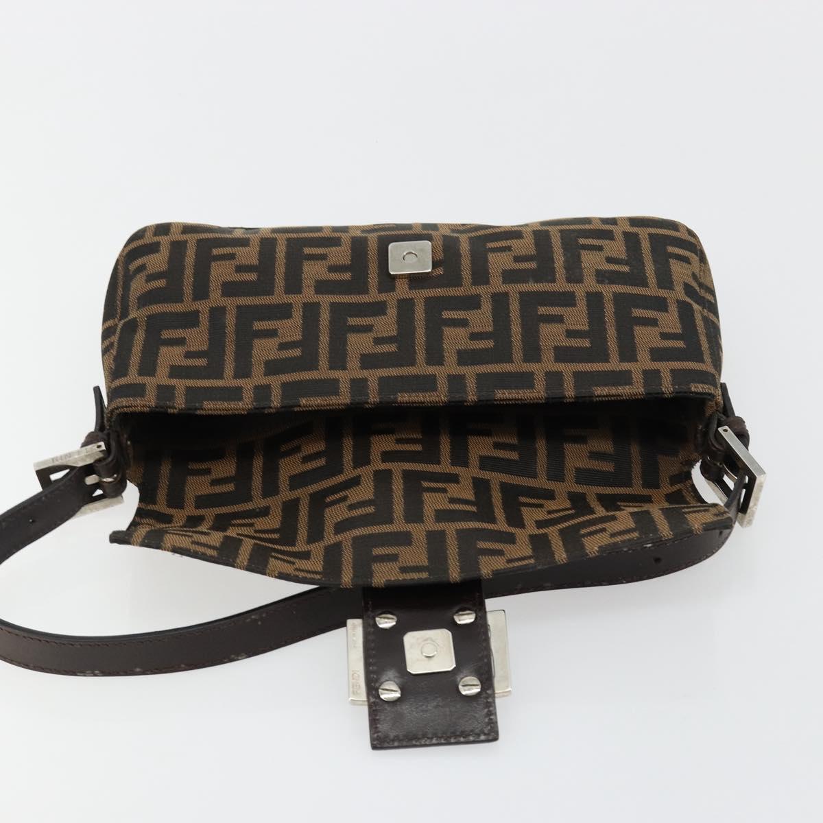 FENDI Zucca Canvas Mamma Baguette Shoulder Bag Black Brown Auth 178866SAM