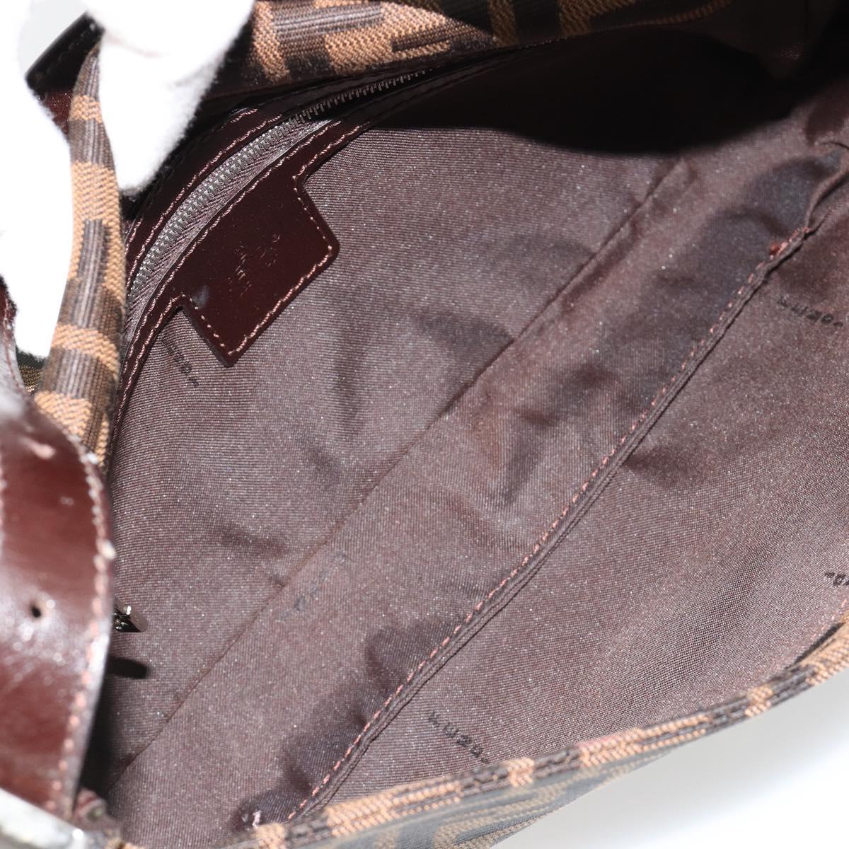 FENDI Zucca Canvas Mamma Baguette Shoulder Bag Black Brown Auth 178866SAM