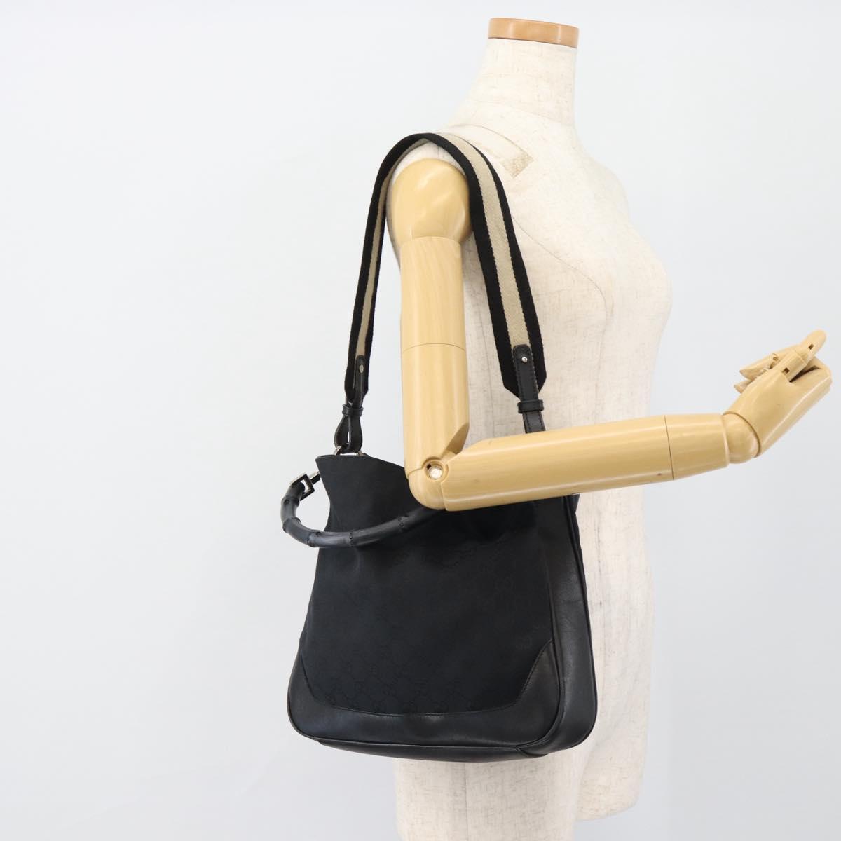 GUCCI GG Canvas Bamboo Shoulder Bag 2way Black Silver 001 4095 Auth 178867