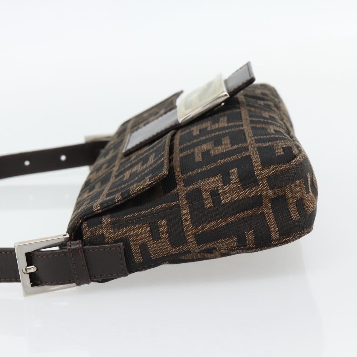 FENDI Zucca Canvas Mamma Baguette Shoulder Bag Black Brown Auth 178872SAM