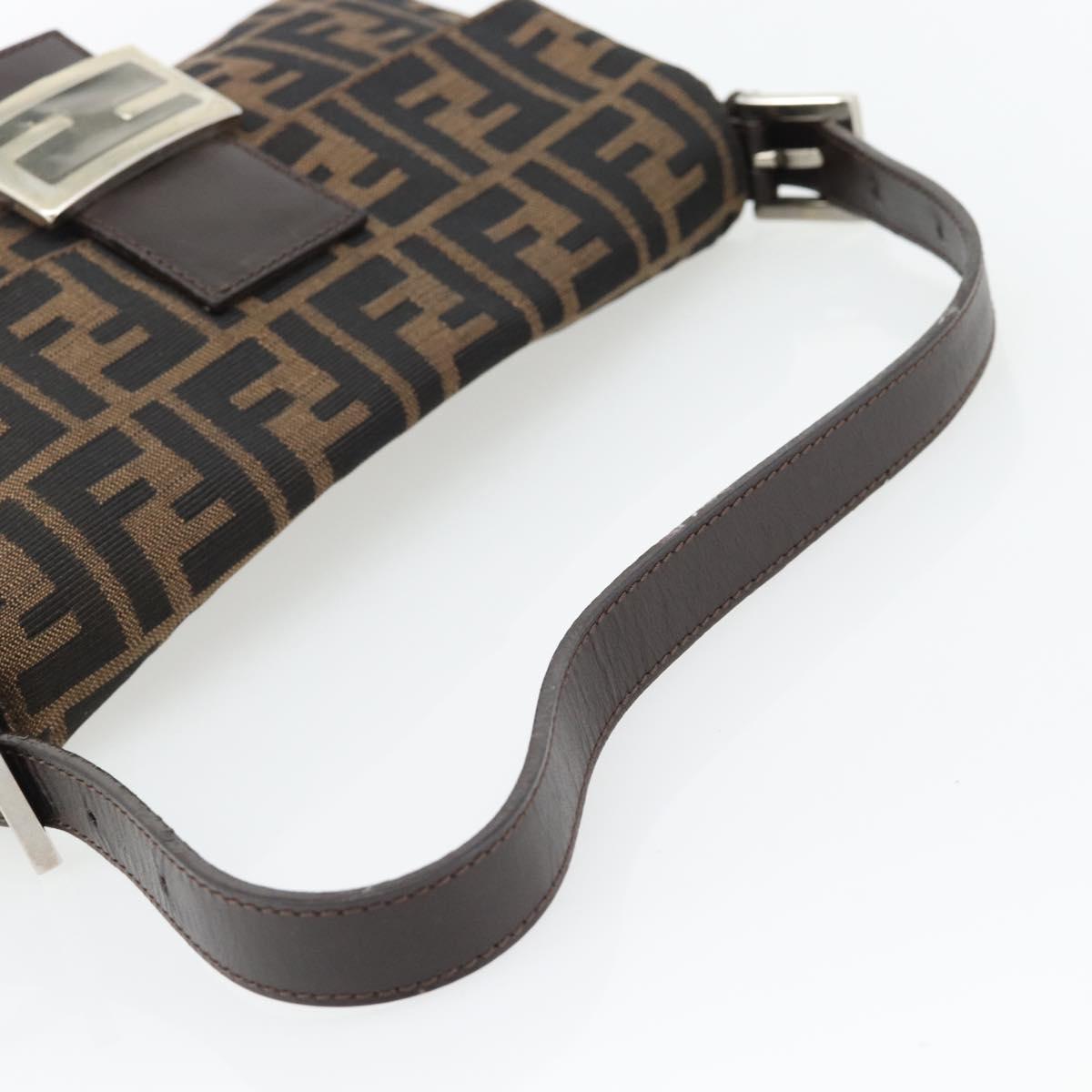FENDI Zucca Canvas Mamma Baguette Shoulder Bag Black Brown Auth 178872SAM