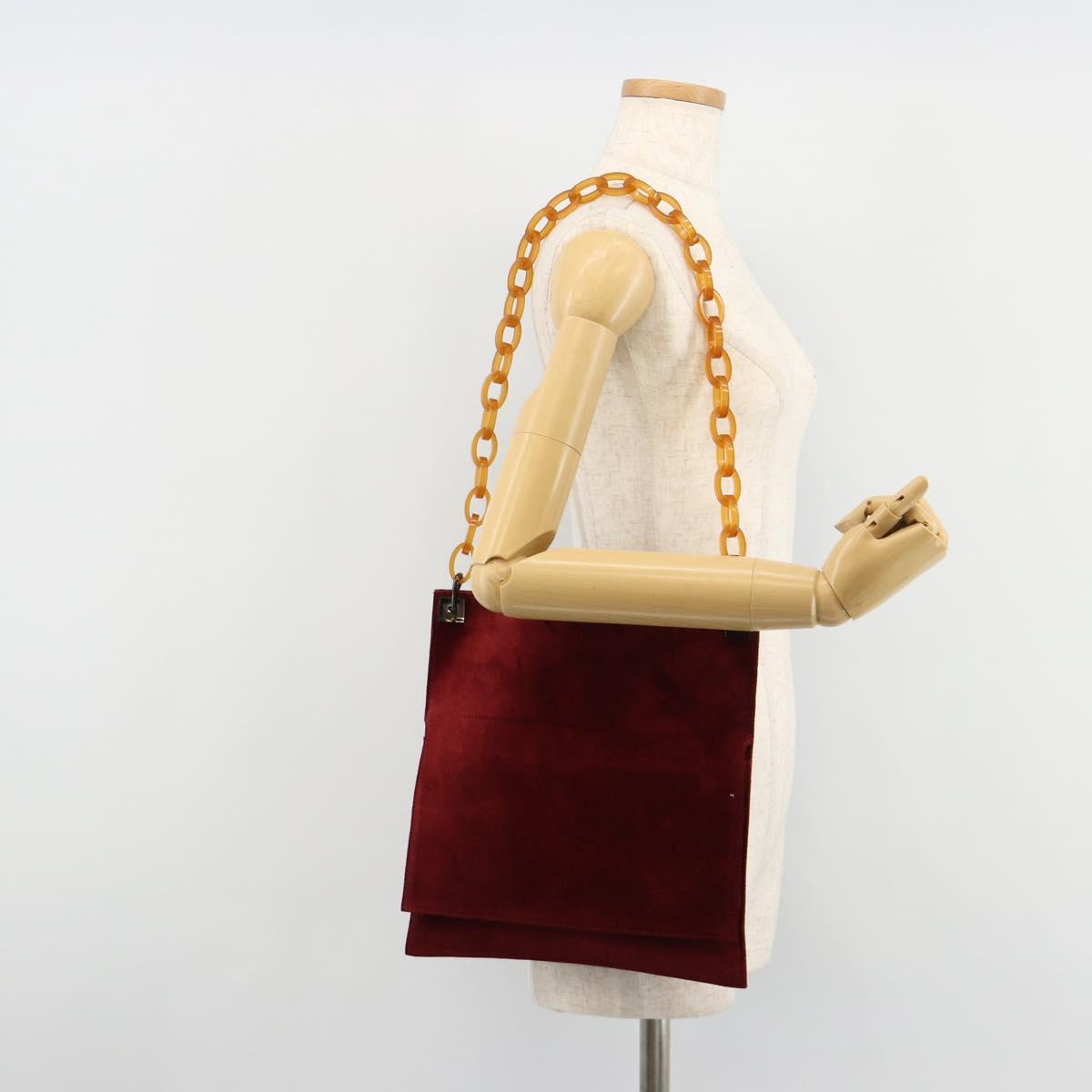 FENDI Plastic Chain Shoulder Bag Suede Red Auth 178876