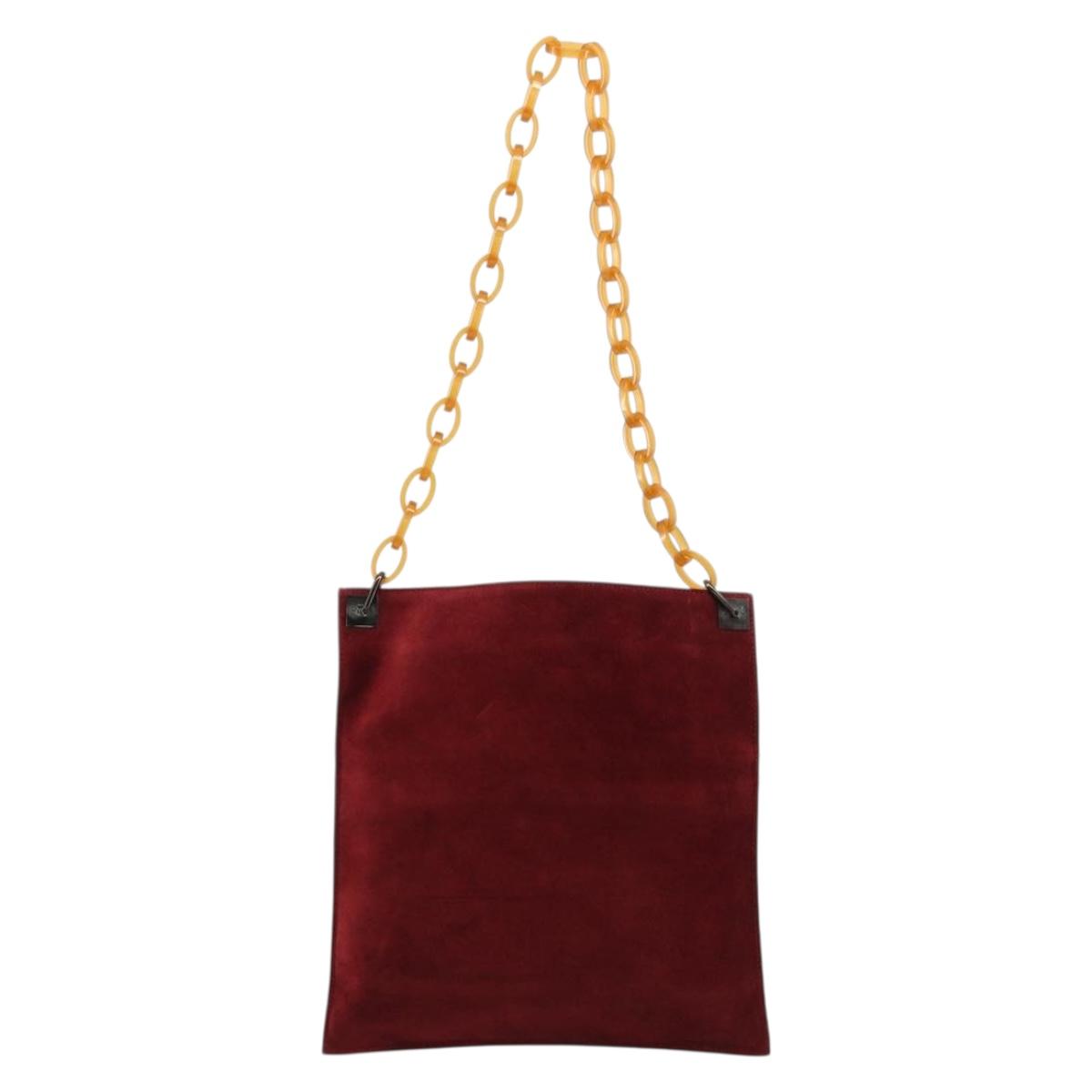 FENDI Plastic Chain Shoulder Bag Suede Red Auth 178876