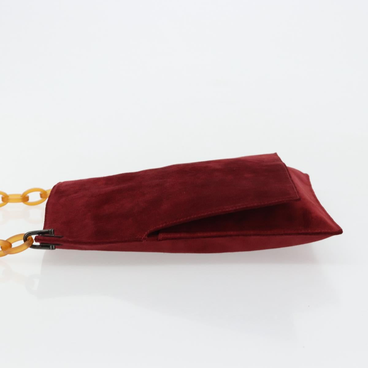 FENDI Plastic Chain Shoulder Bag Suede Red Auth 178876