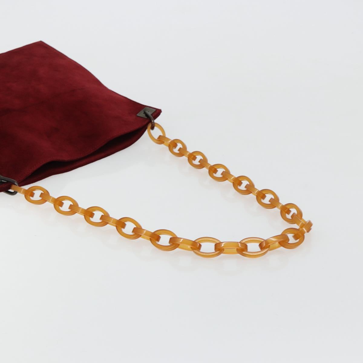 FENDI Plastic Chain Shoulder Bag Suede Red Auth 178876