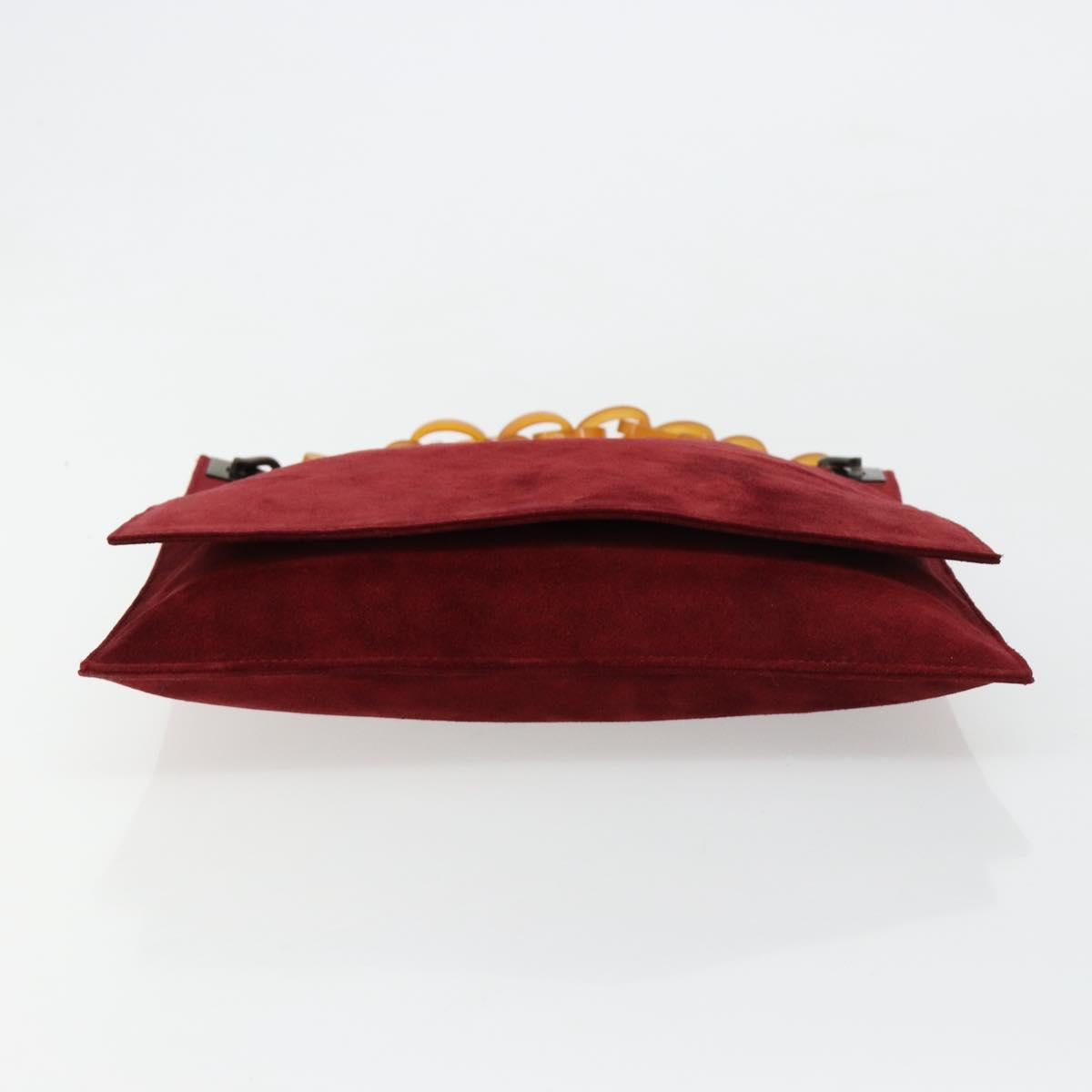 FENDI Plastic Chain Shoulder Bag Suede Red Auth 178876