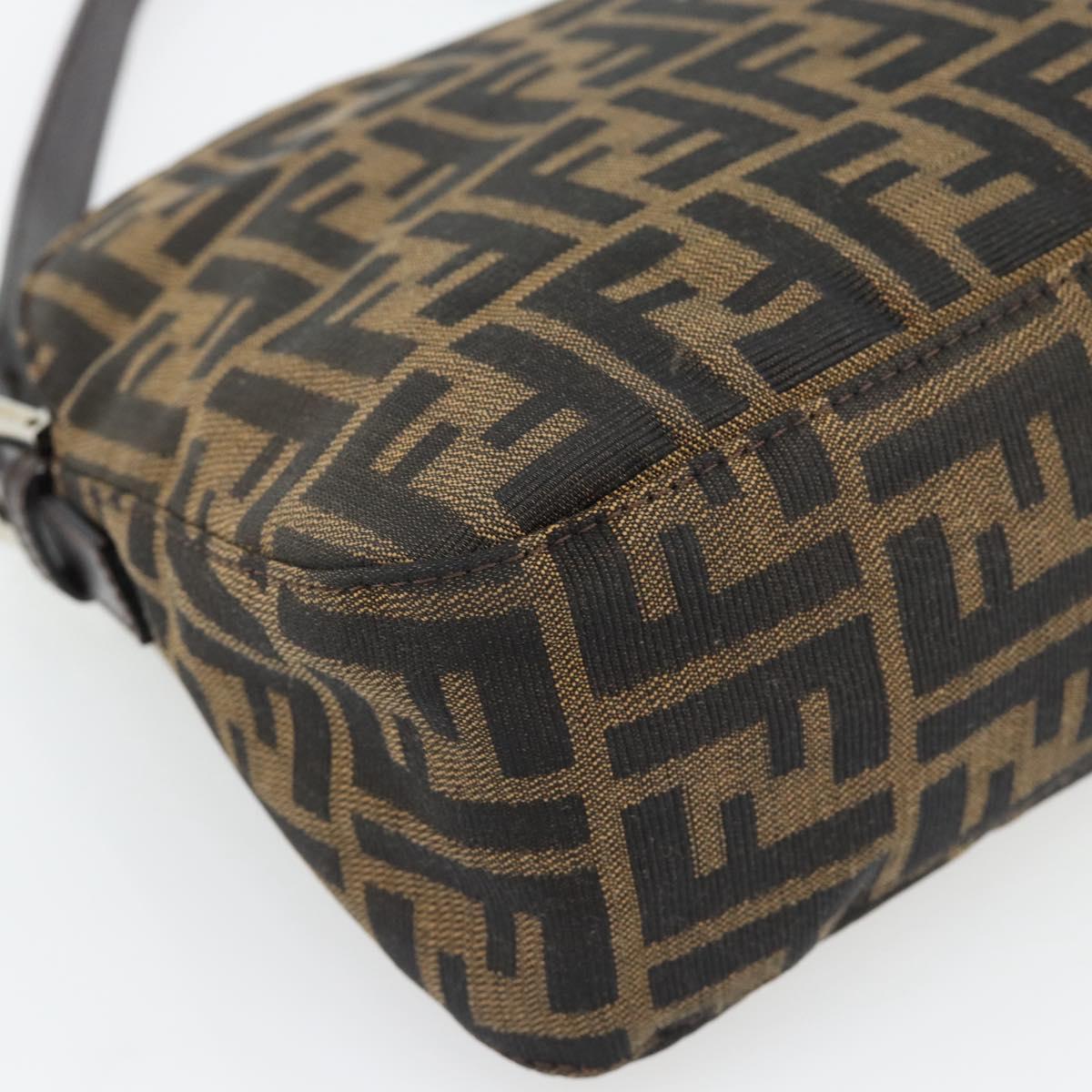 FENDI Zucca Canvas Mamma Baguette Shoulder Bag Black Brown Auth 178877SAM