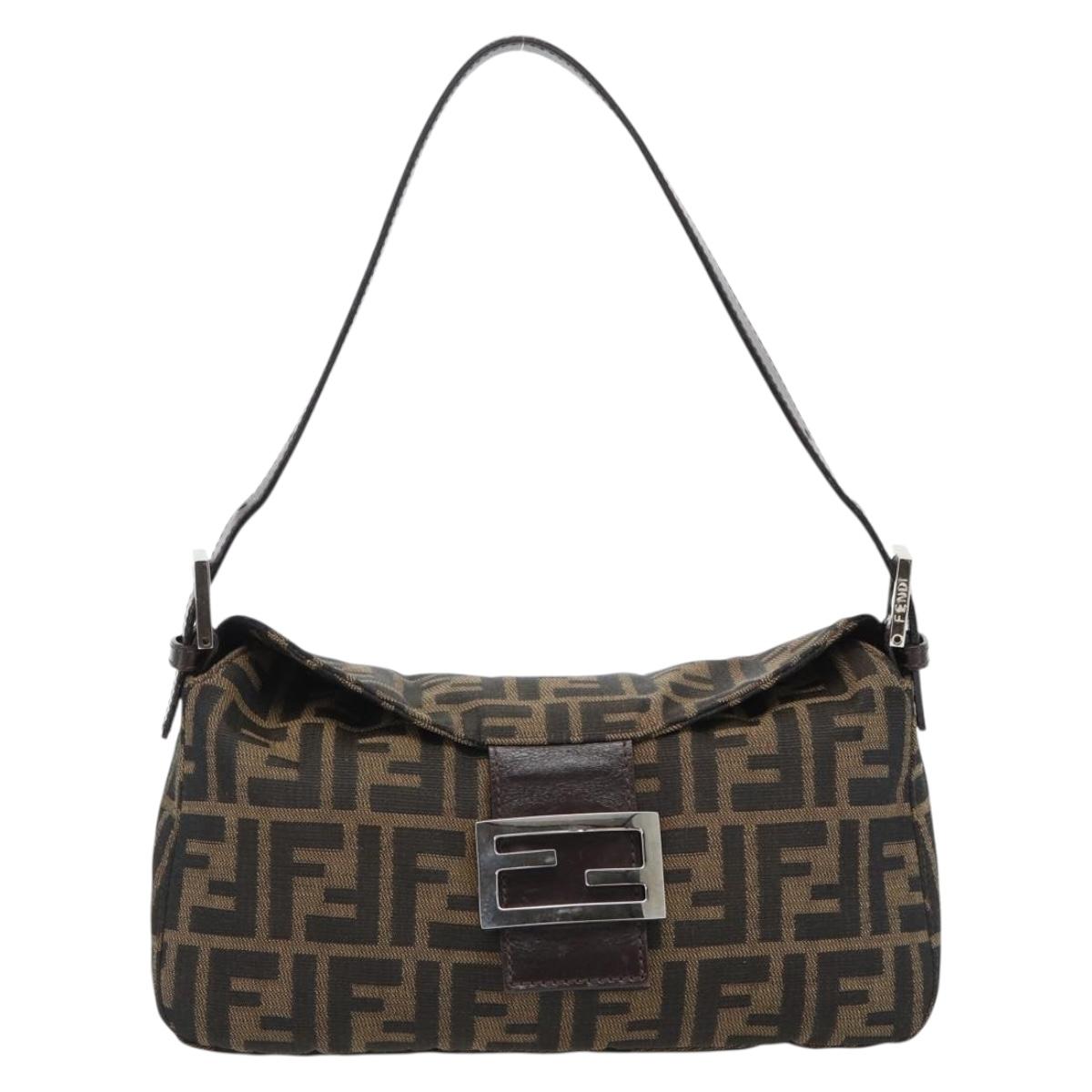 FENDI Zucca Canvas Mamma Baguette Shoulder Bag Black Brown Auth 178877SAM