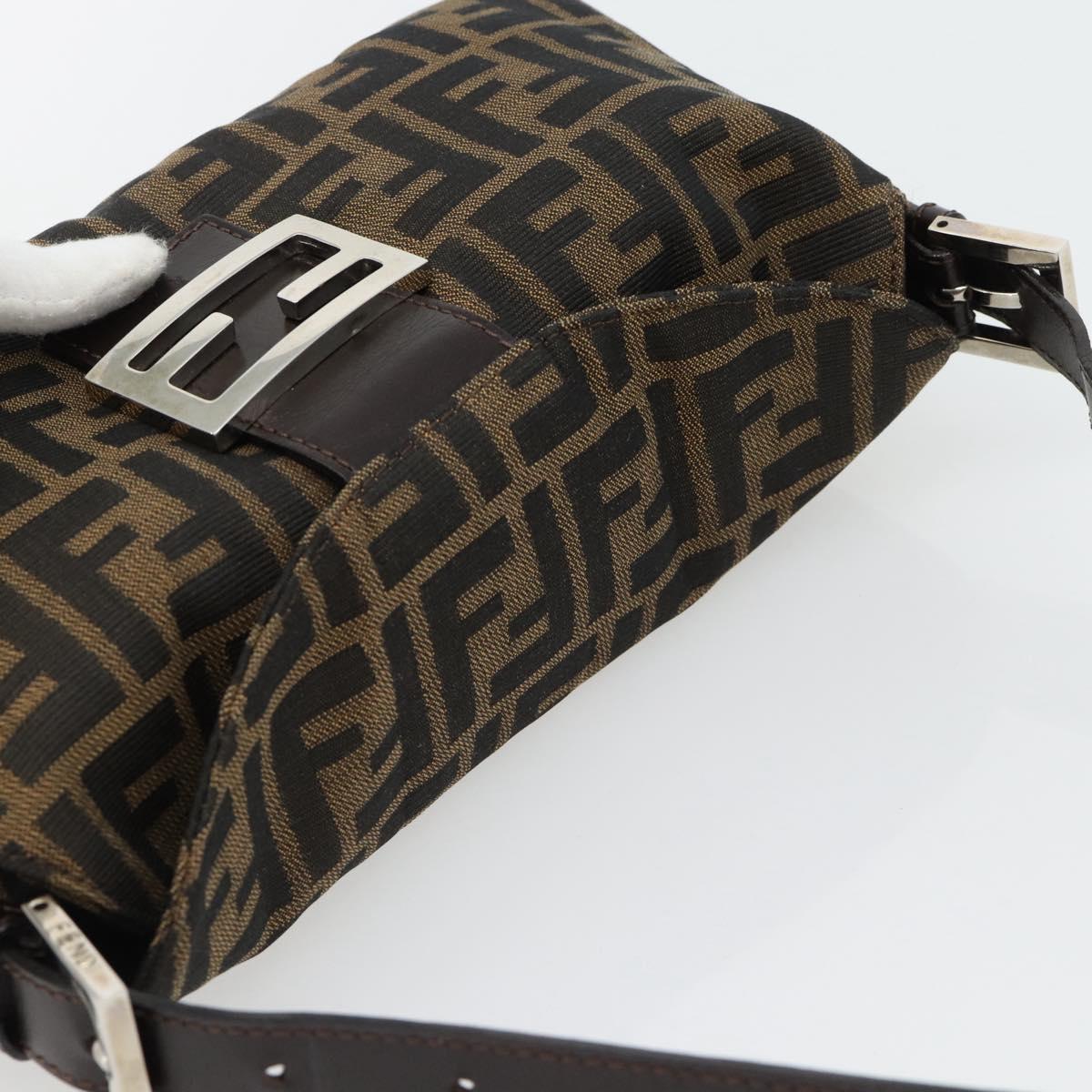 FENDI Zucca Canvas Mamma Baguette Shoulder Bag Black Brown Auth 178877SAM