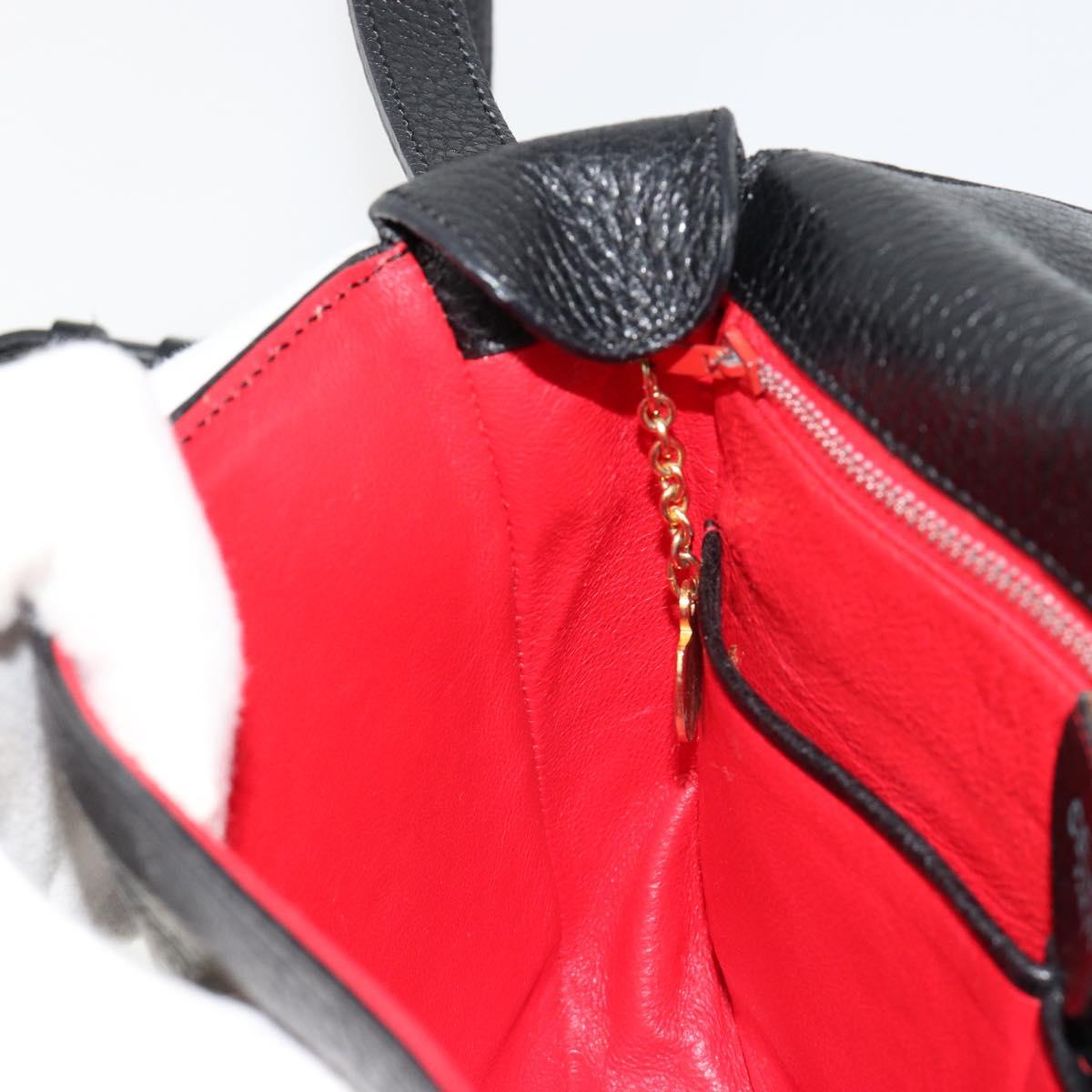 CELINE Shoulder Bag Leather Black Gold Auth 178878A