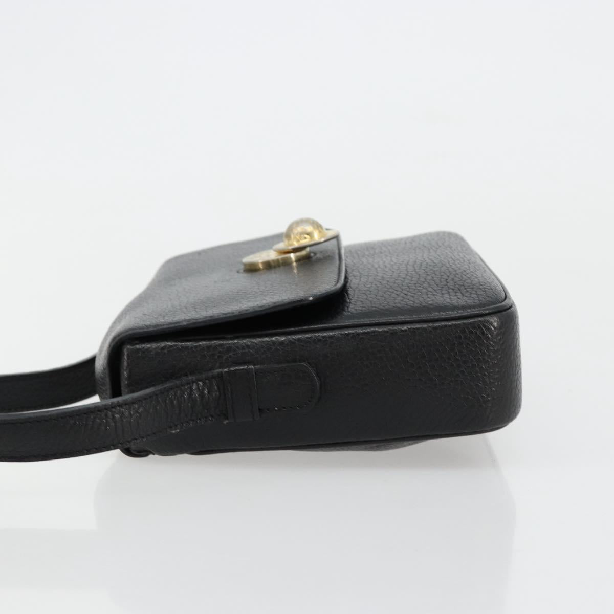 CELINE Shoulder Bag Leather Black Gold Auth 178878A