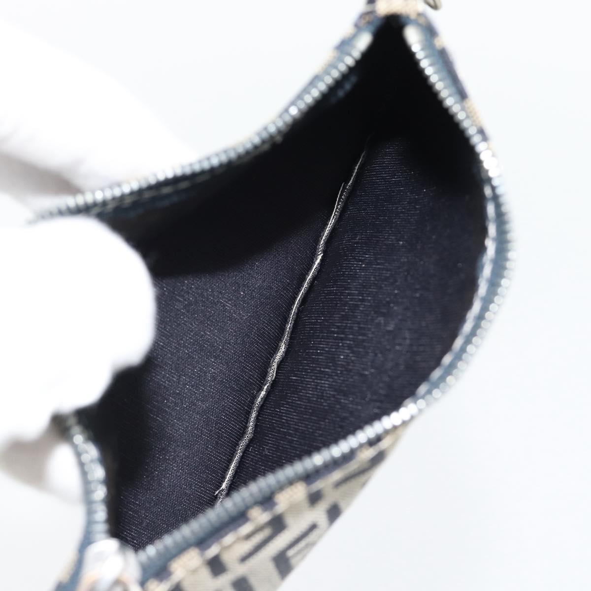 FENDI Zucchino Canvas Hand Bag Navy Silver Auth 178879