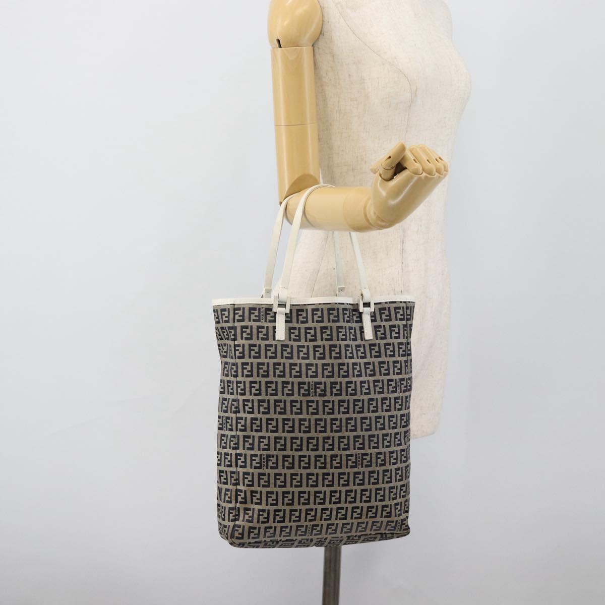 FENDI Zucchino Canvas Hand Bag Navy Silver Auth 178879