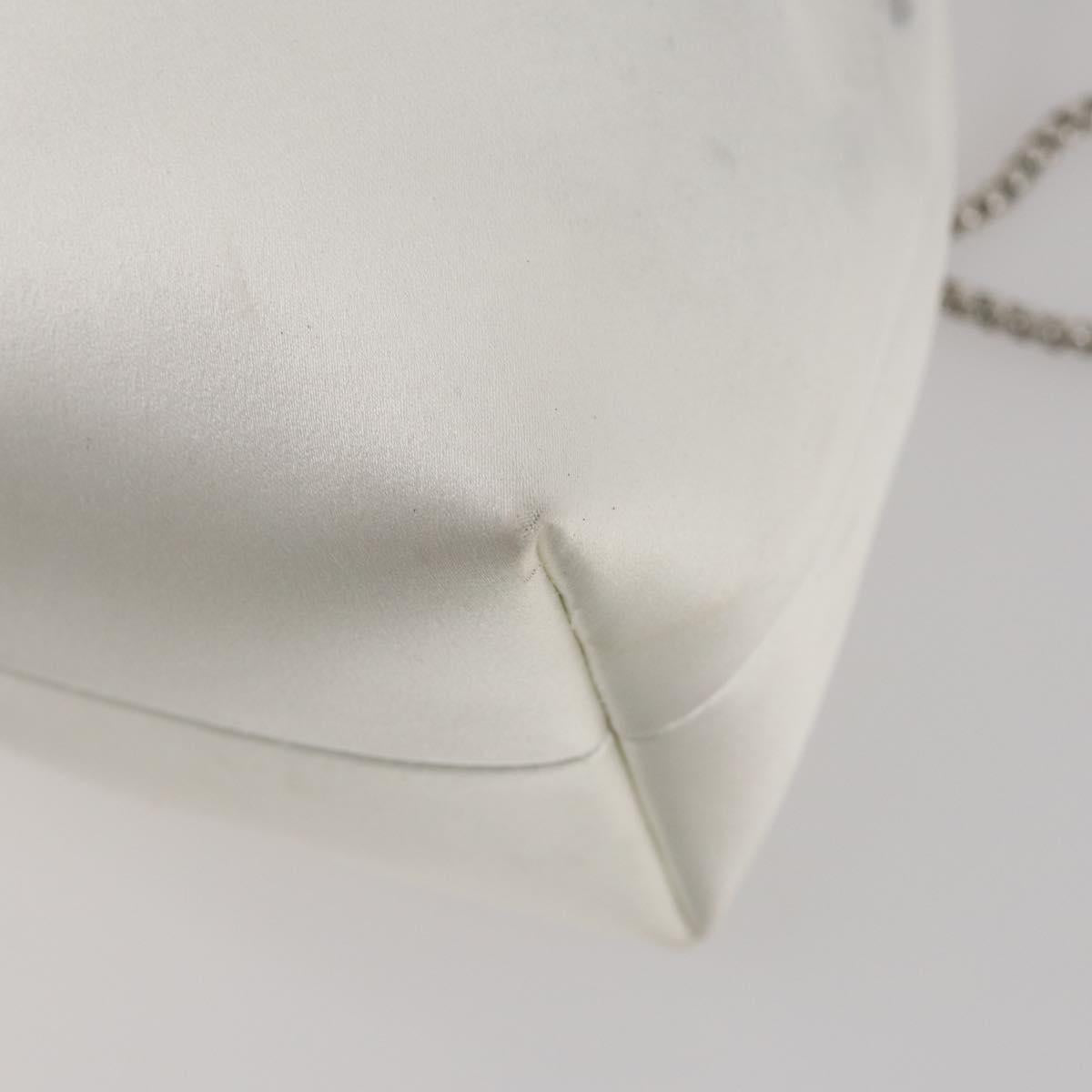 Jimmy Choo Bonbon Chain Shoulder Bag Satin 2way White Silver Auth 178886