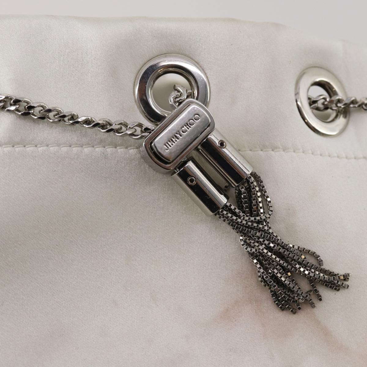 Jimmy Choo Bonbon Chain Shoulder Bag Satin 2way White Silver Auth 178886