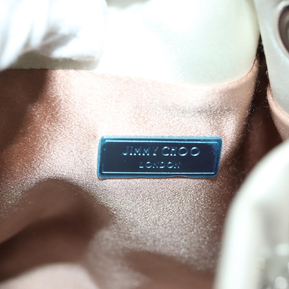 Jimmy Choo Bonbon Chain Shoulder Bag Satin 2way White Silver Auth 178886