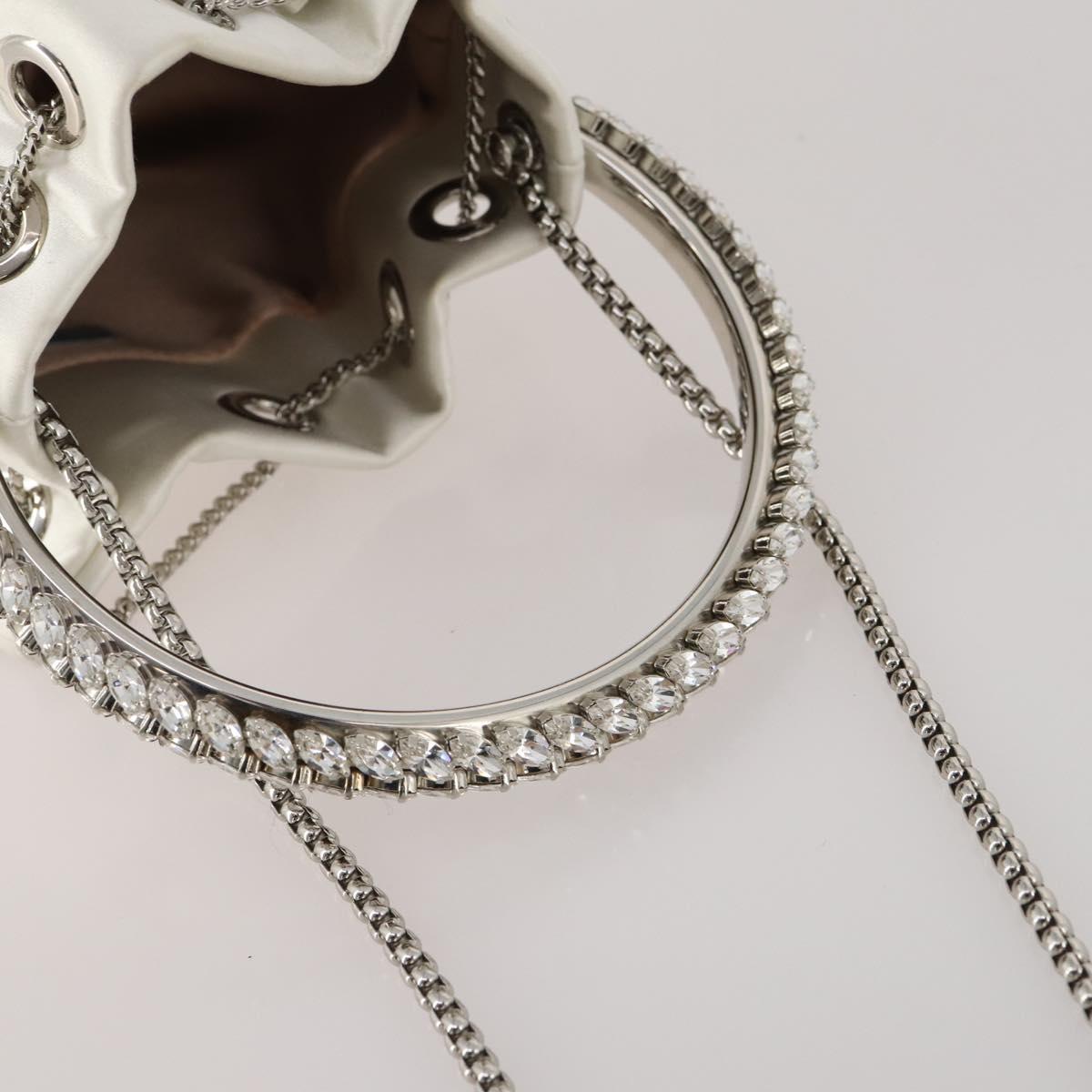 Jimmy Choo Bonbon Chain Shoulder Bag Satin 2way White Silver Auth 178886