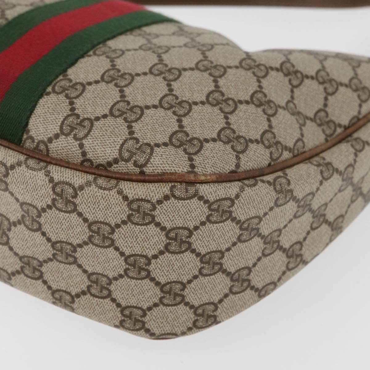 GUCCI GG Supreme Web Sherry Line Shoulder Bag PVC Beige Gold Auth 178890