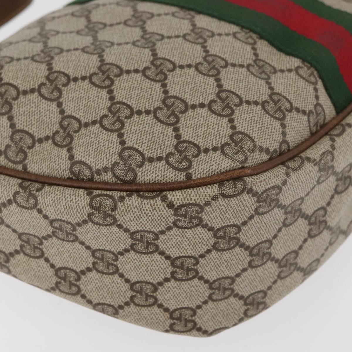 GUCCI GG Supreme Web Sherry Line Shoulder Bag PVC Beige Gold Auth 178890