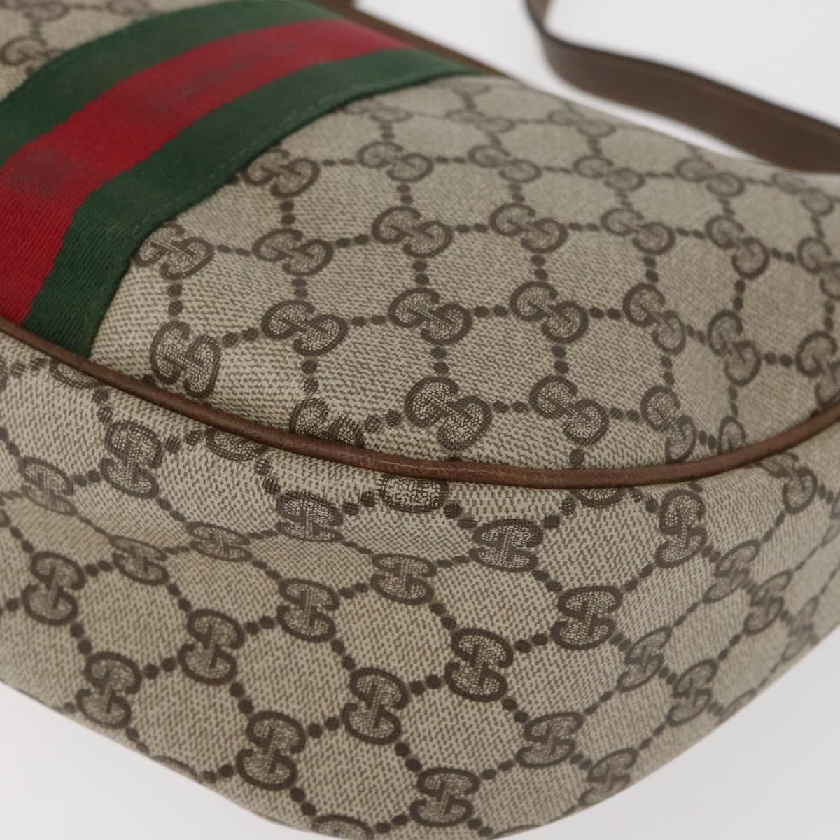 GUCCI GG Supreme Web Sherry Line Shoulder Bag PVC Beige Gold Auth 178890