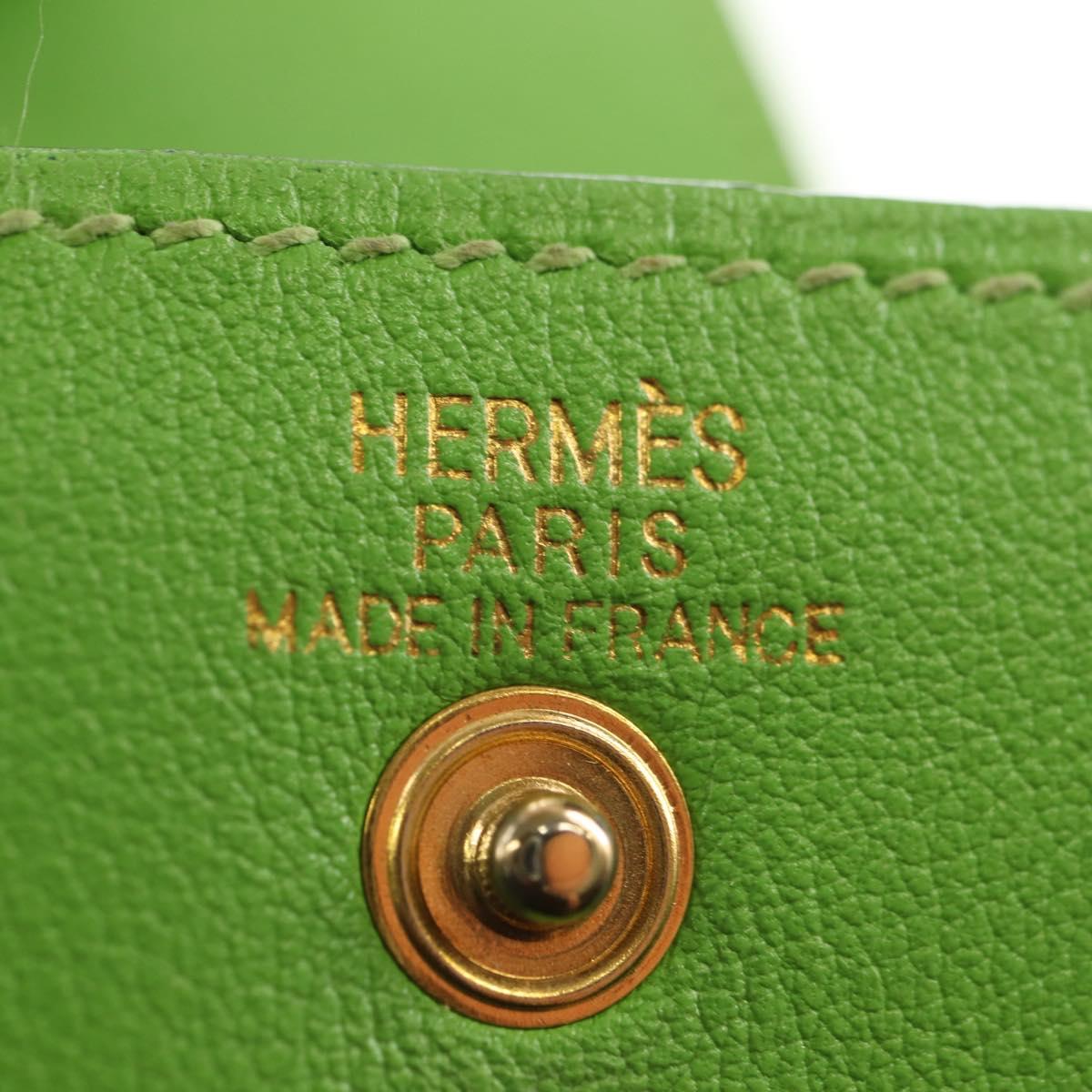 HERMES Pen Case Leather Green Gold Auth 178895M