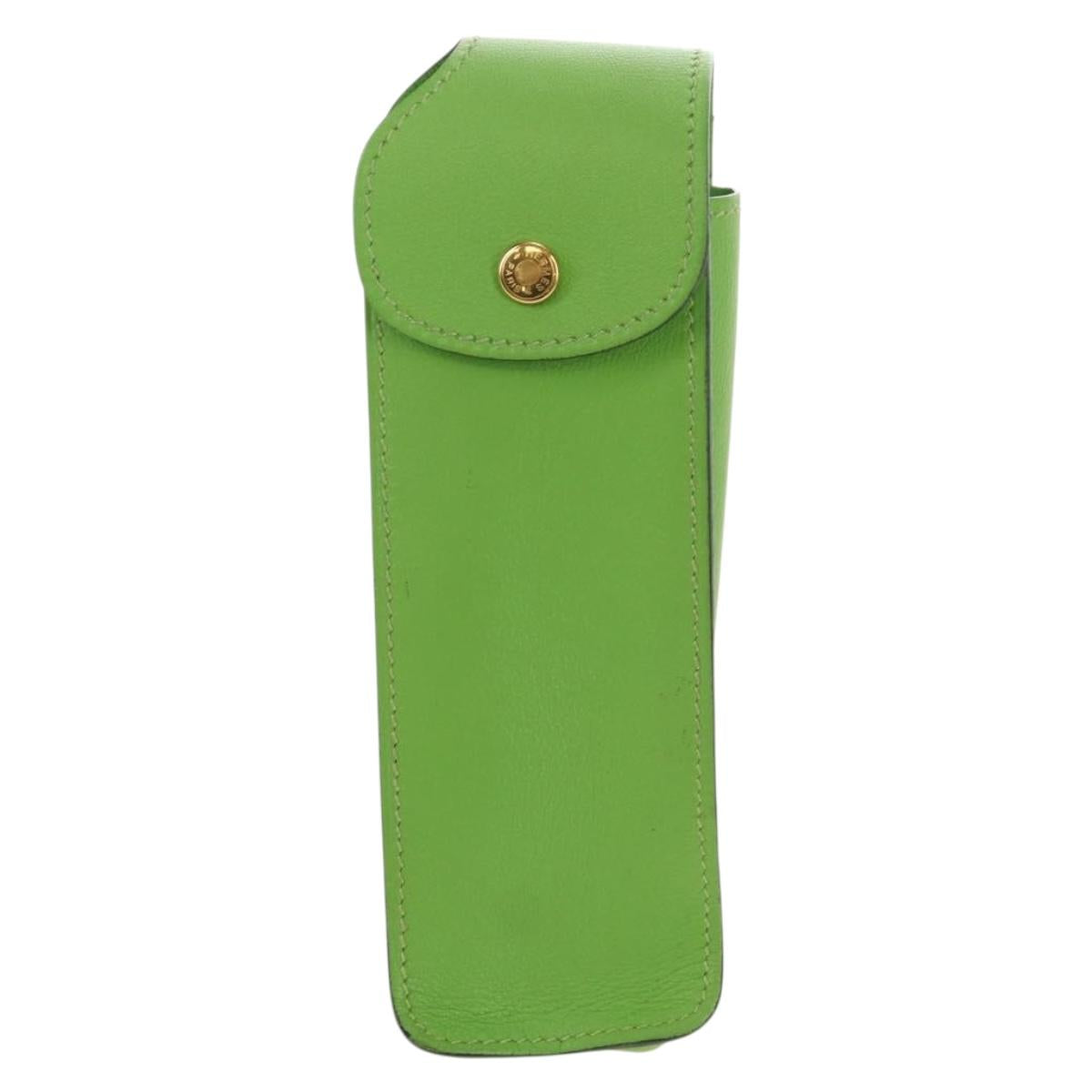HERMES Pen Case Leather Green Gold Auth 178895M