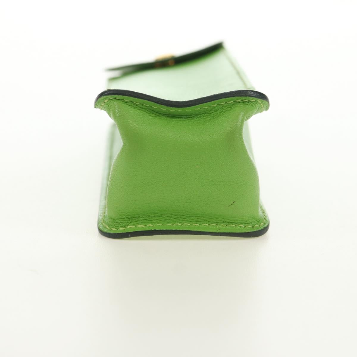 HERMES Pen Case Leather Green Gold Auth 178895M