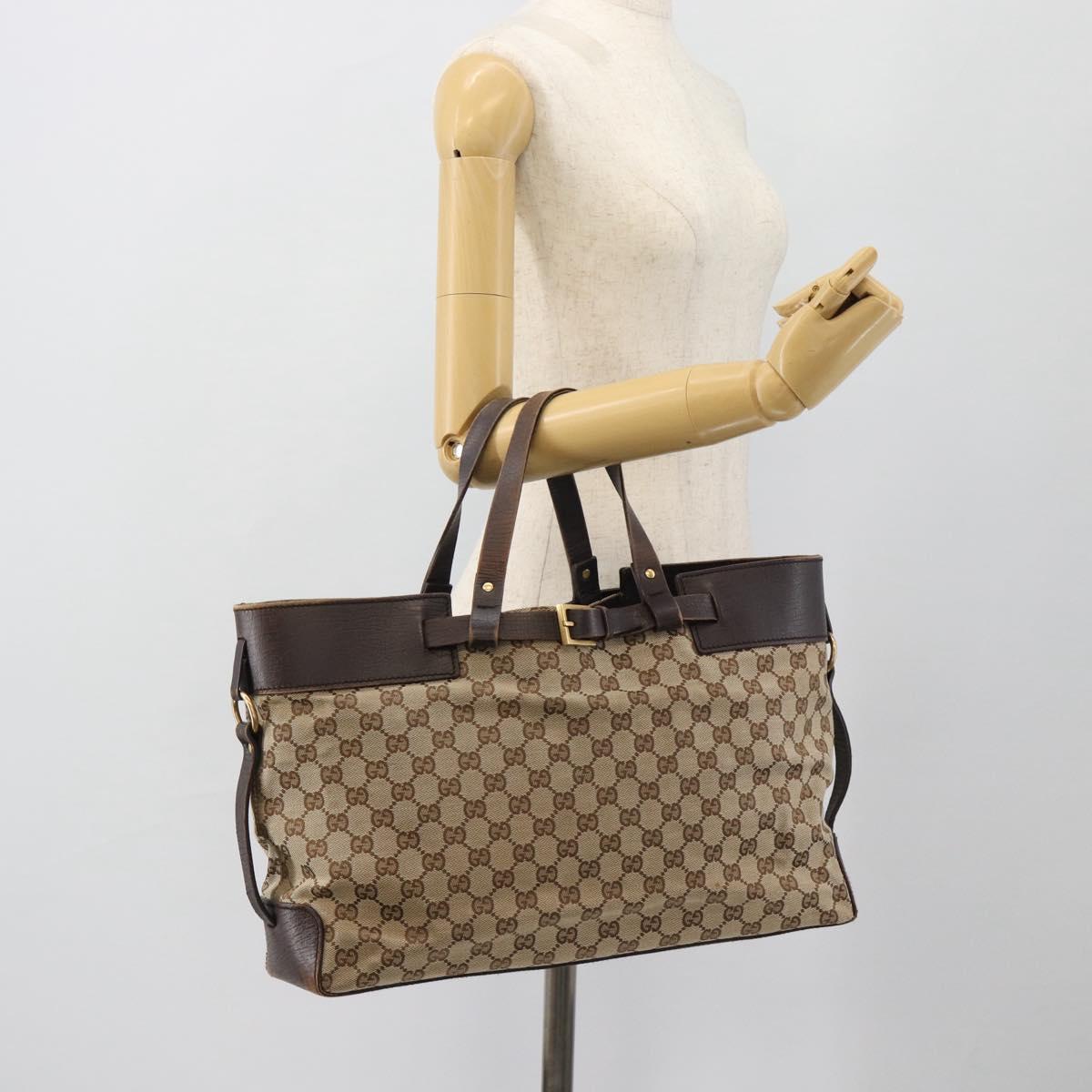 GUCCI GG Canvas Hand Bag Beige Gold 106251 Auth 178897