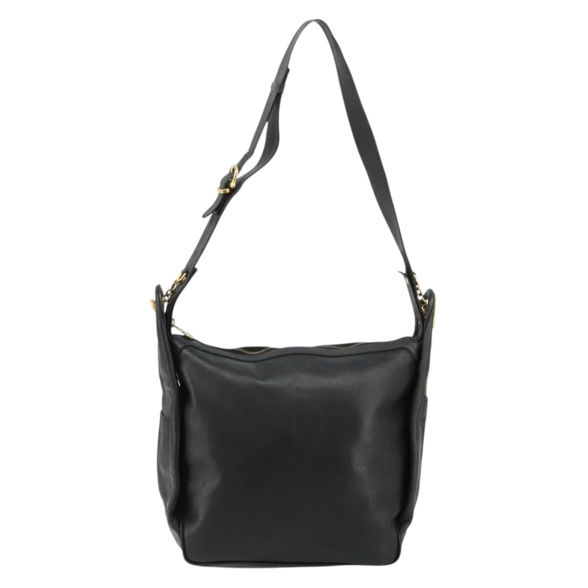 CELINE Shoulder Bag Leather Black Gold Auth 178898A