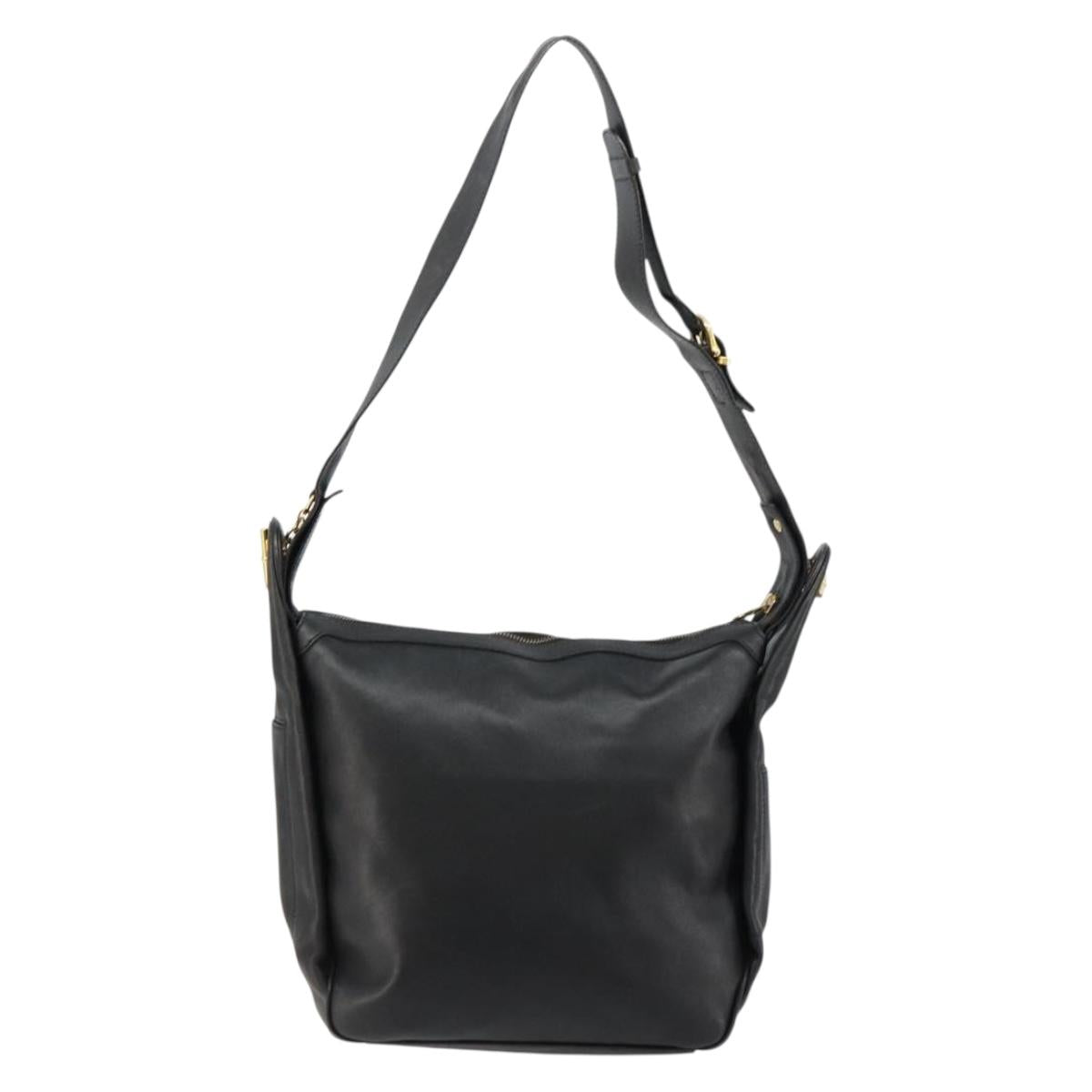 CELINE Shoulder Bag Leather Black Gold Auth 178898A