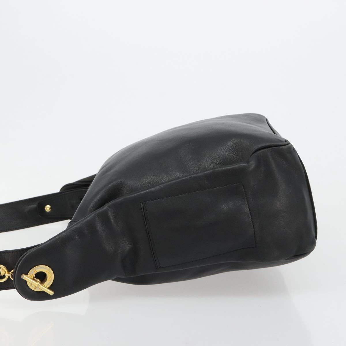CELINE Shoulder Bag Leather Black Gold Auth 178898A