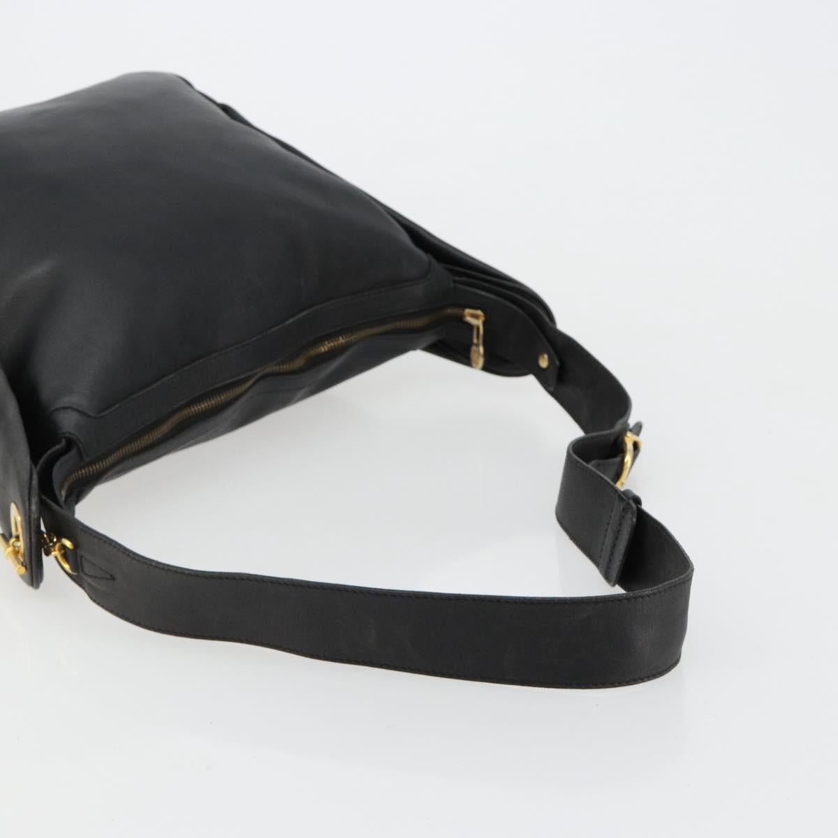 CELINE Shoulder Bag Leather Black Gold Auth 178898A