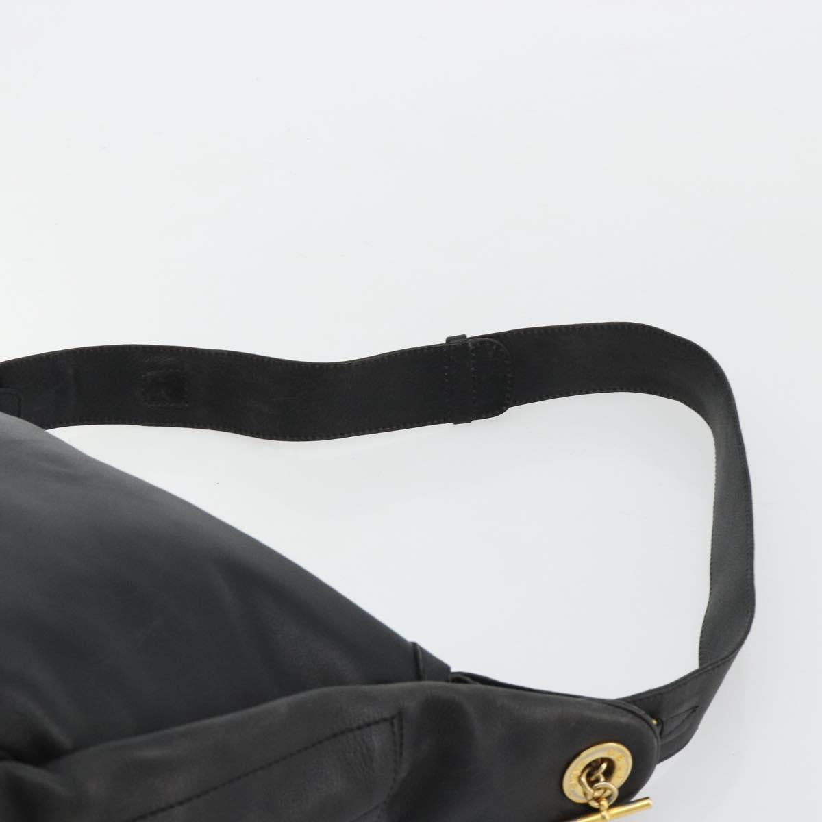 CELINE Shoulder Bag Leather Black Gold Auth 178898A