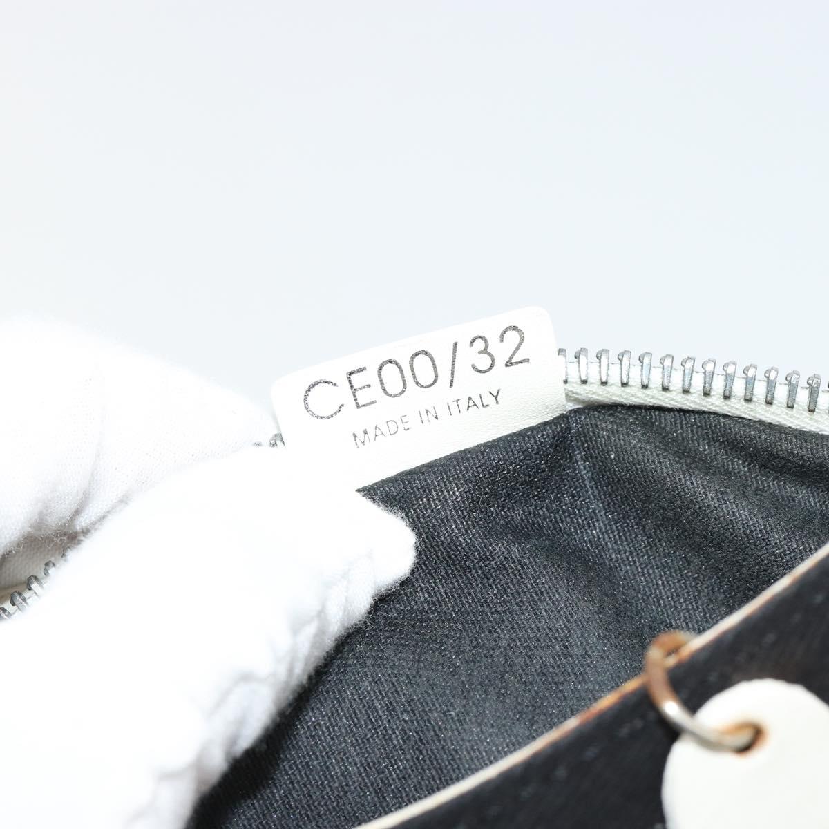 CELINE Accessory Pouch Leather Canvas Black White Auth 178899A