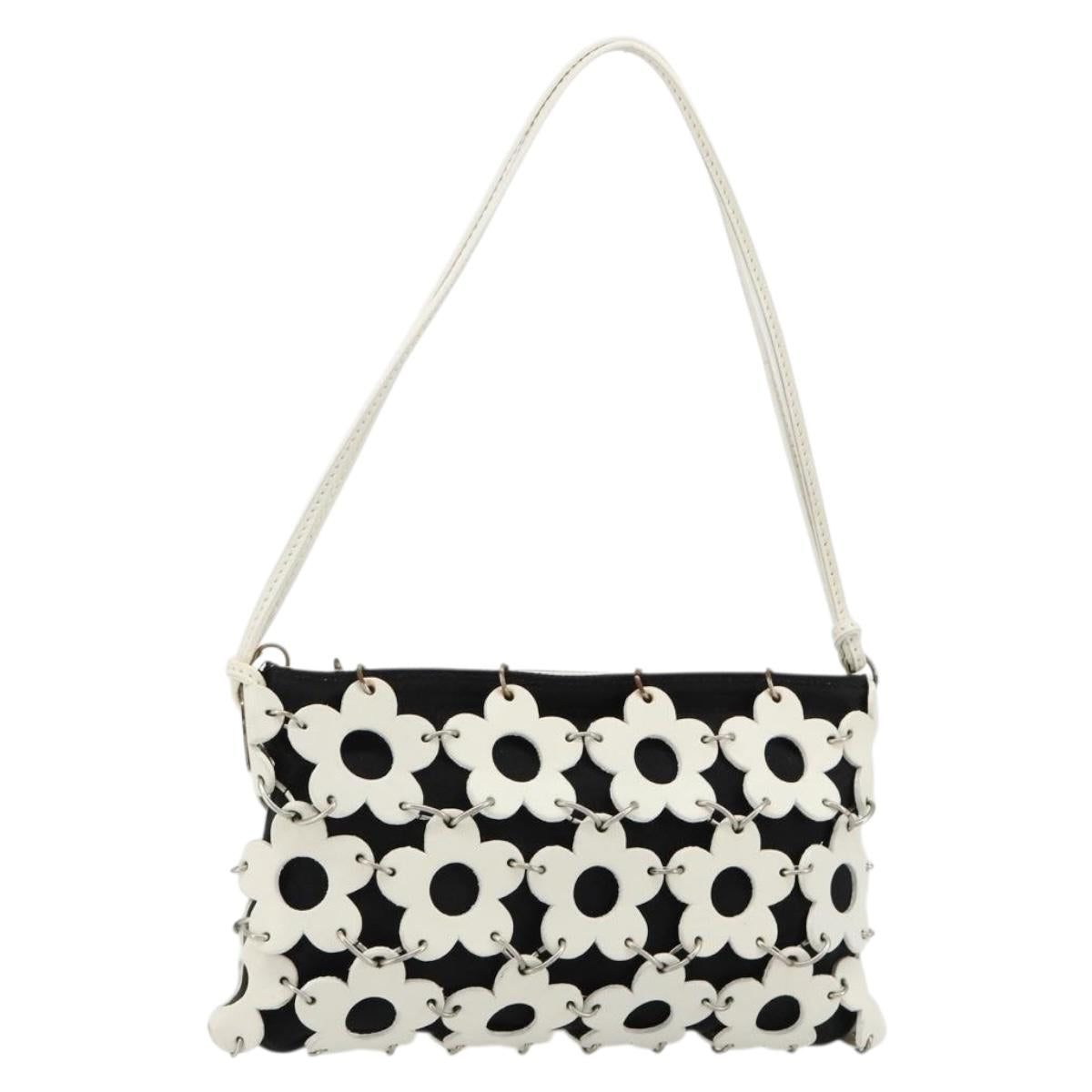 CELINE Accessory Pouch Leather Canvas Black White Auth 178899A