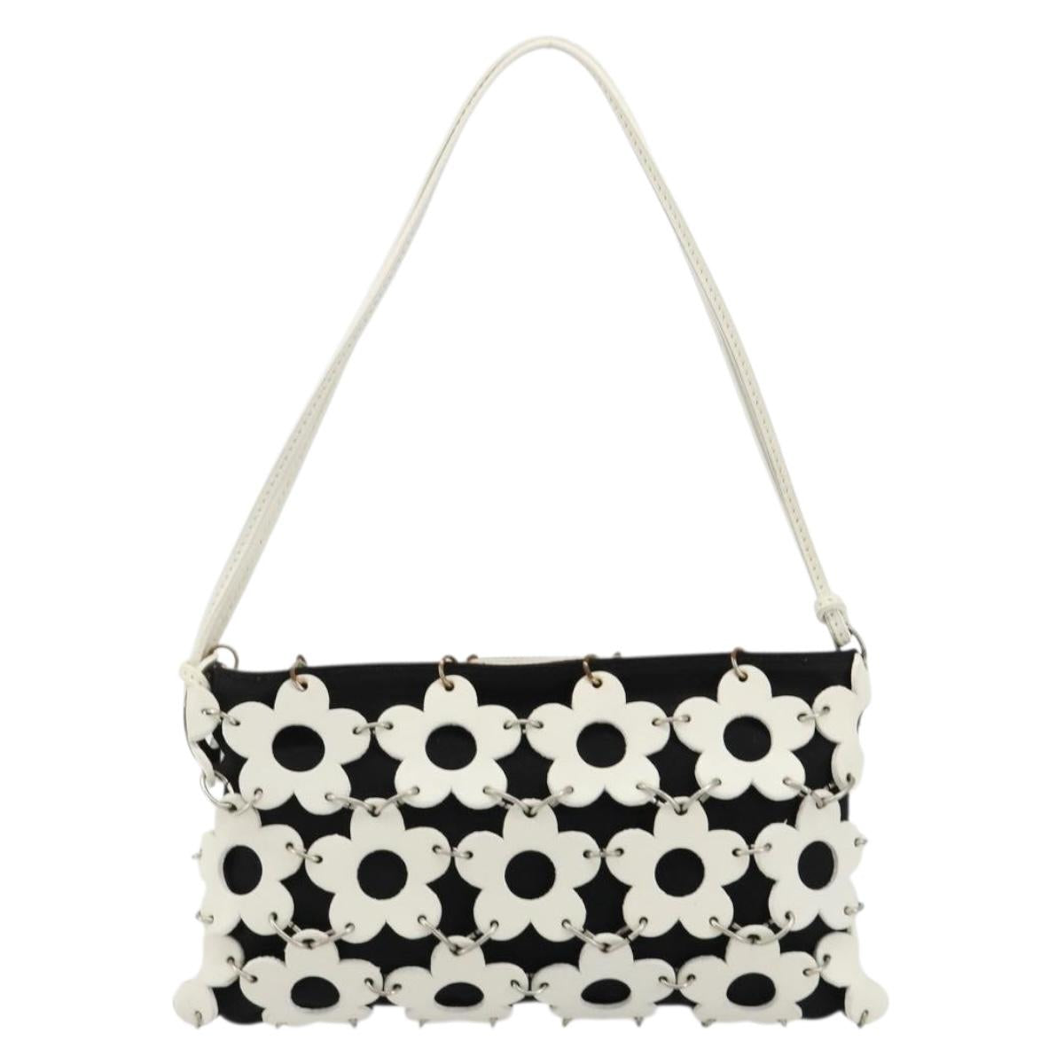 CELINE Accessory Pouch Leather Canvas Black White Auth 178899A