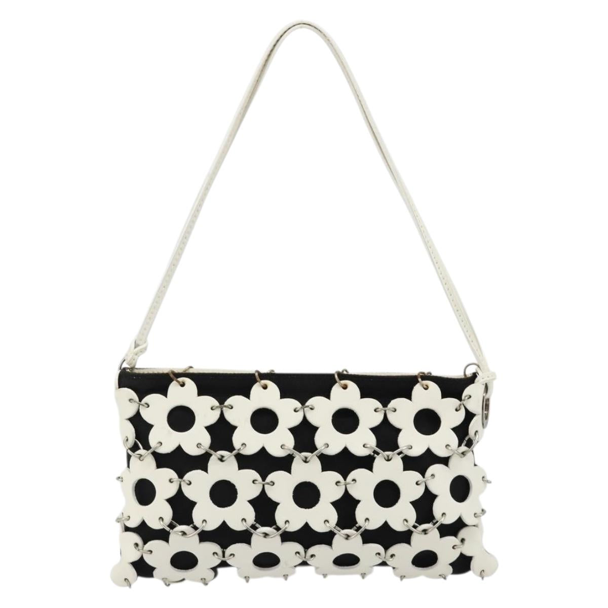 CELINE Accessory Pouch Leather Canvas Black White Auth 178899A