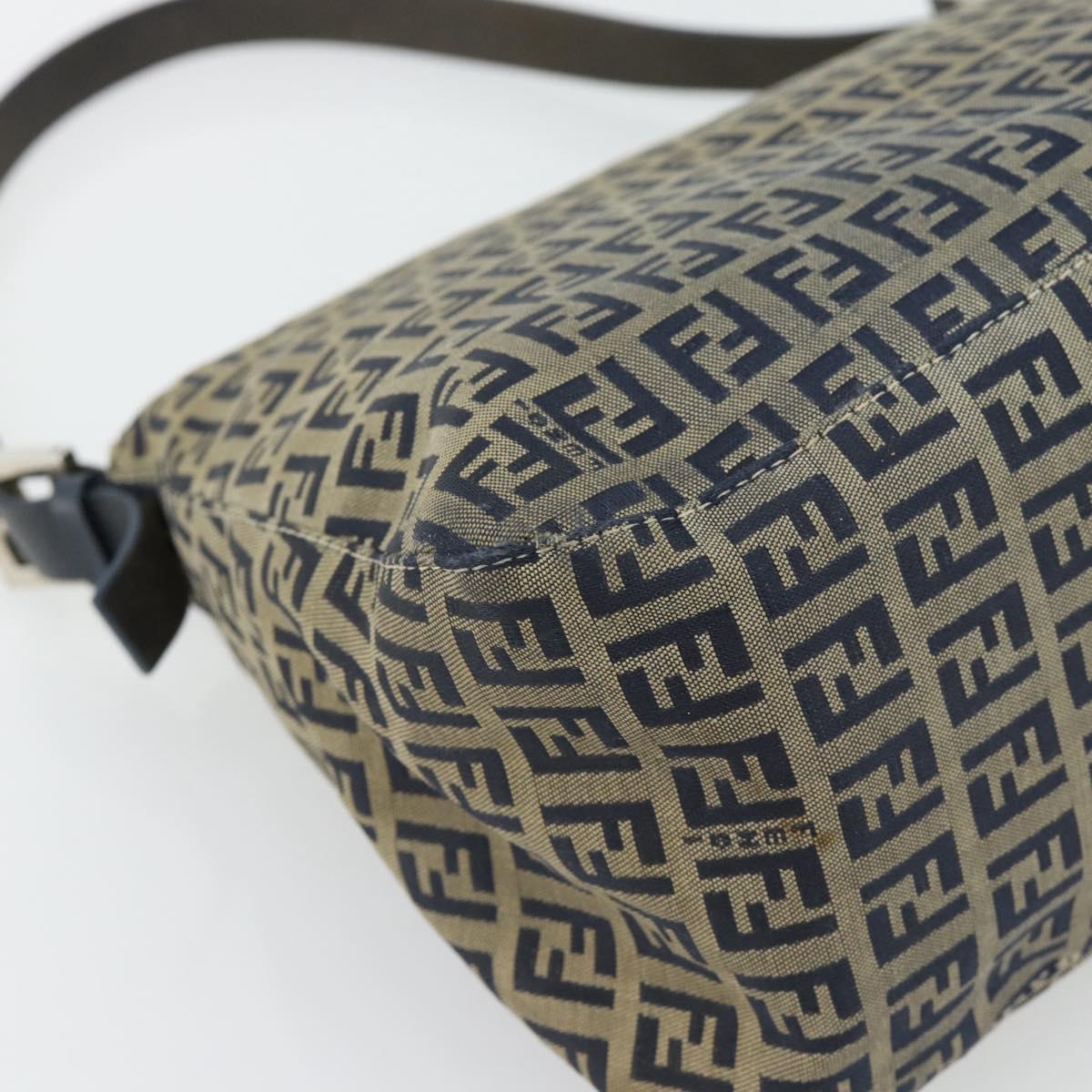 FENDI Zucchino Canvas Mamma Baguette Shoulder Bag Black Brown Auth 178902