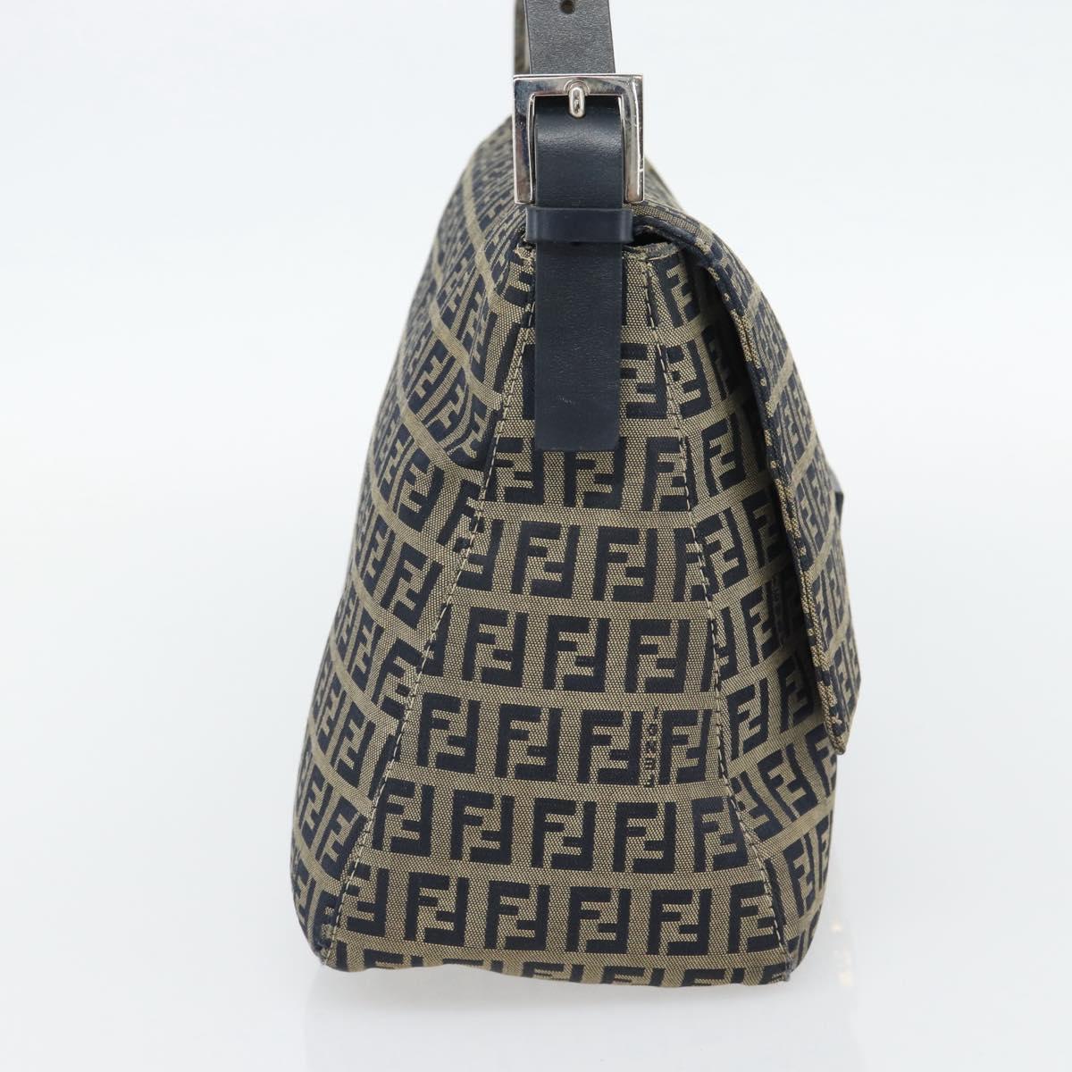 FENDI Zucchino Canvas Mamma Baguette Shoulder Bag Black Brown Auth 178902