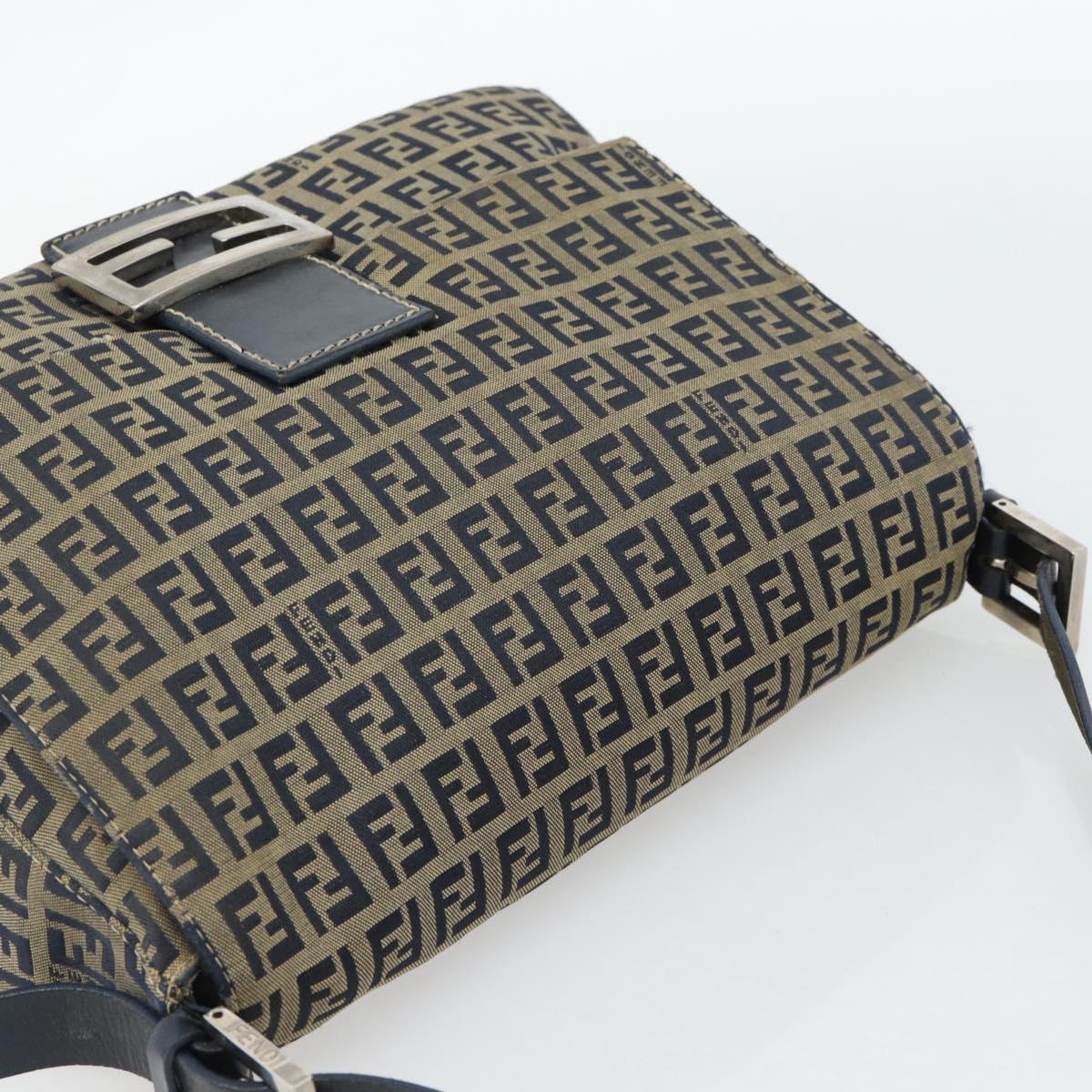 FENDI Zucchino Canvas Mamma Baguette Shoulder Bag Black Brown Auth 178902
