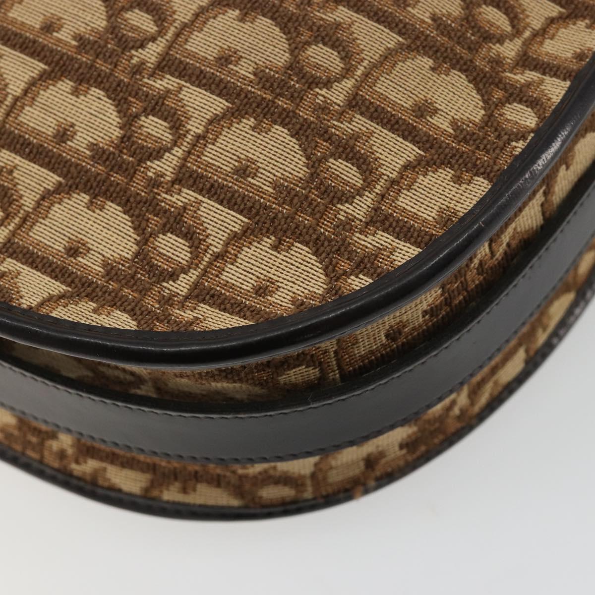 Christian Dior Trotter Canvas Shoulder Bag Beige Gold Auth 178904